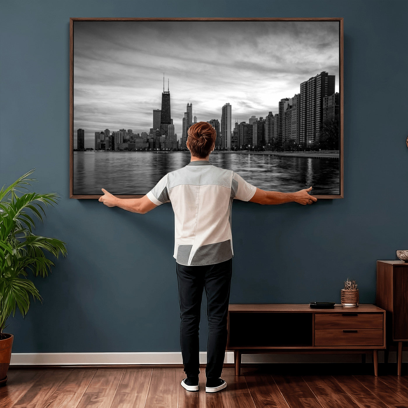 74552581-MGV-CV-36X24 - Chicago Wall Art Canvas Print, Chicago City Downtown Night Cityscape Print for Modern Urban Wall Decor