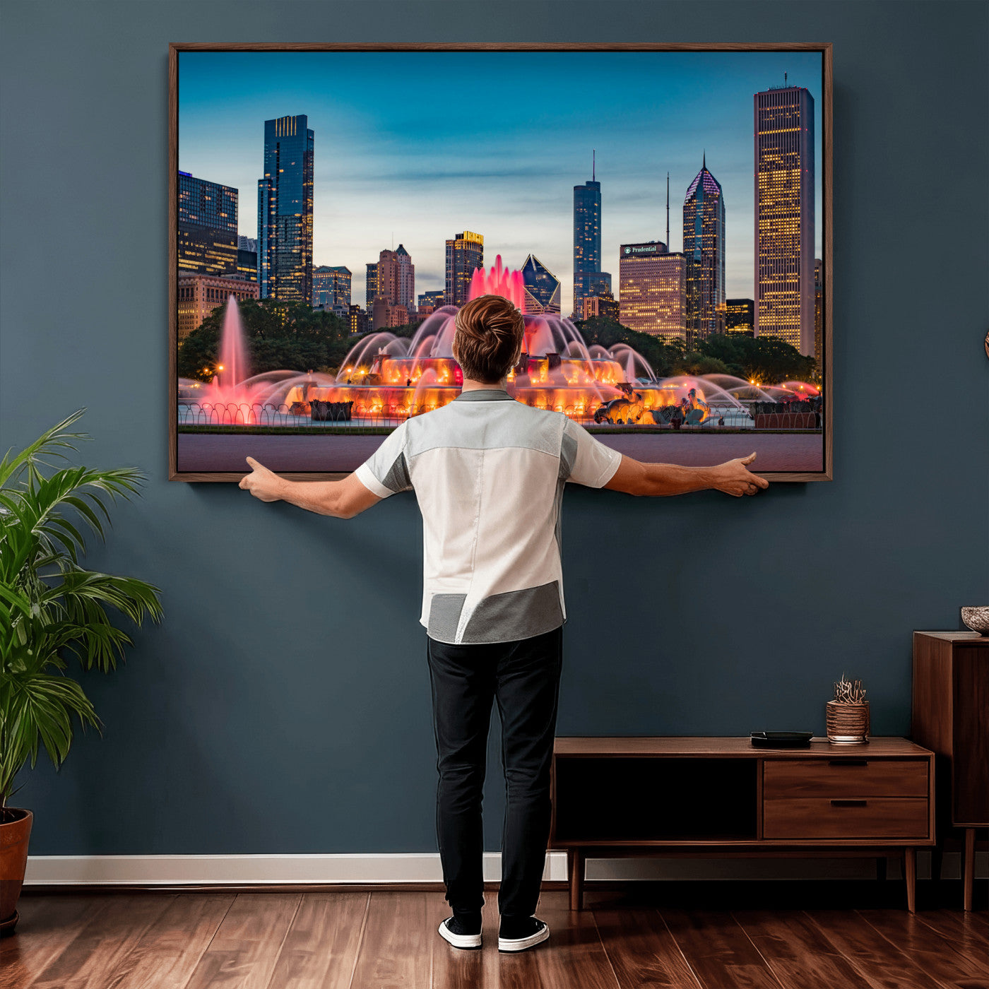 46805285-MGV-CV-36X24 - Chicago Wall Art Canvas Print, Chicago City Downtown Night Cityscape Print for Modern Urban Wall Decor