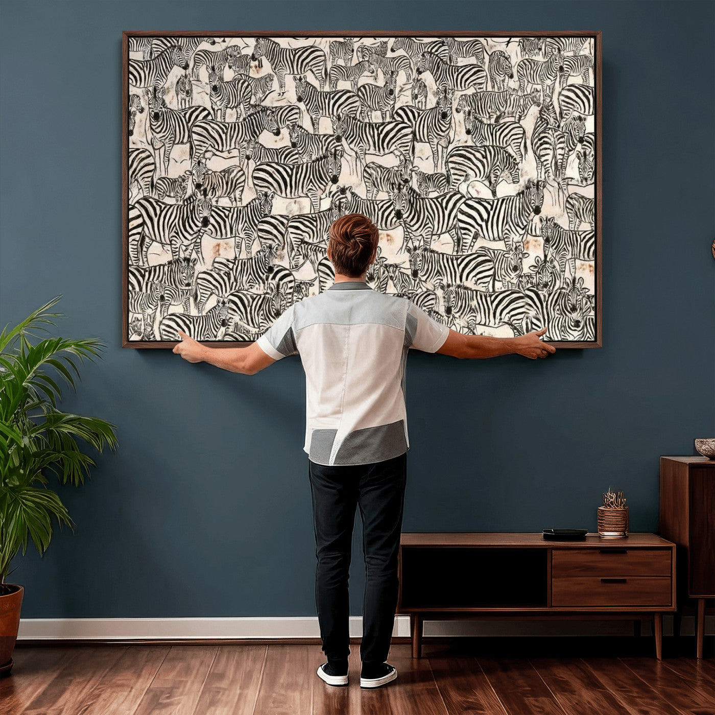 76453377-MGV-CV-36X24 - Farmhouse Animals Wall Art Canvas Print - Abstract Farm Animal Drawing Mid-Century Wall Art for Cabin Decor