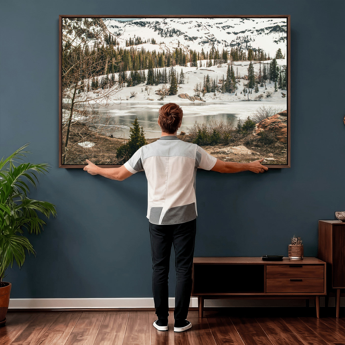 10336249-MGV-CV-36X24 - Snowy Mountain Landscape Wall Art Canvas Print, Alpine Pine Forest Winter Nature Wall Decor for Living Room and Office