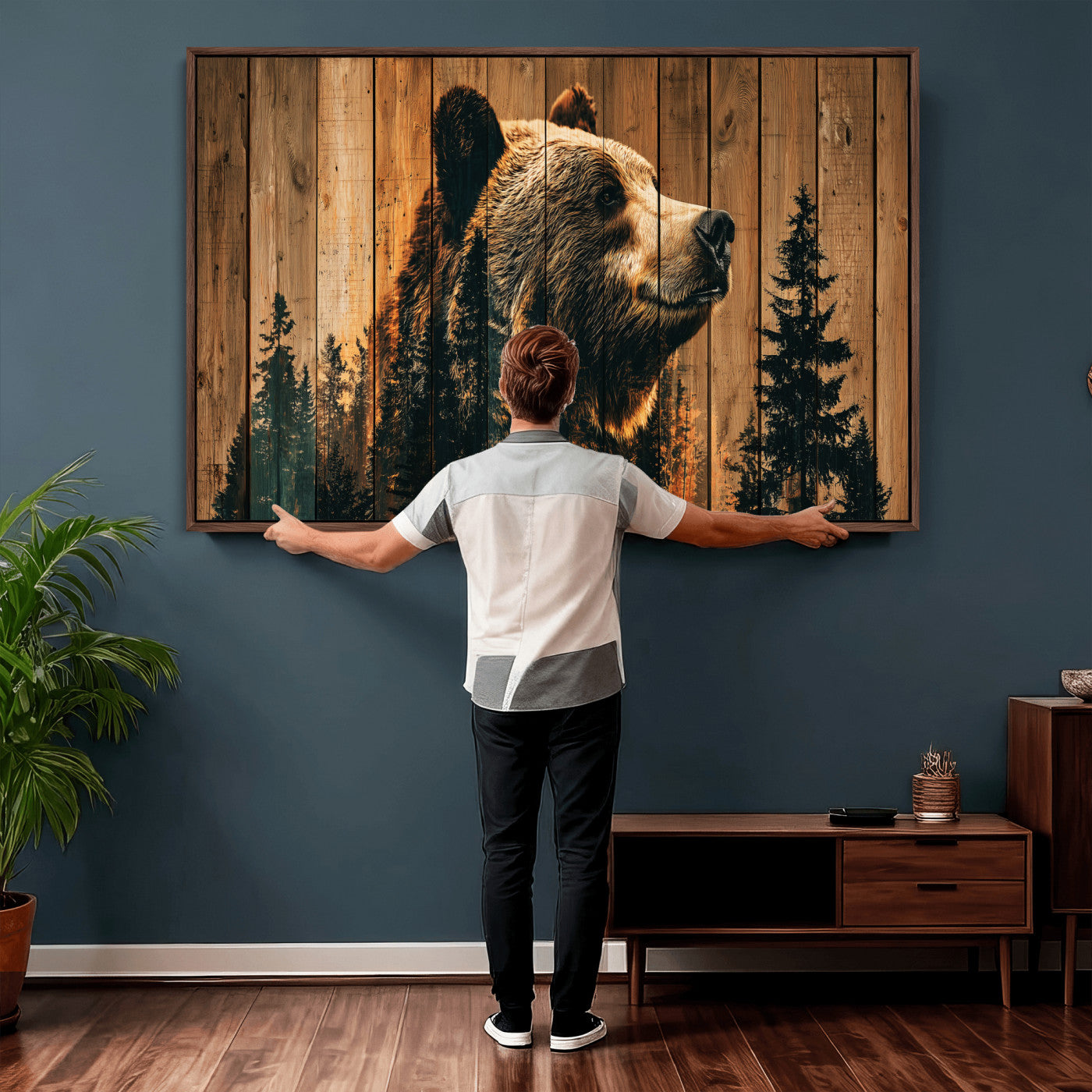 31552198-MGV-CV-36X24 - Rustic Bear Wall Art Canvas Print – Woodland Wildlife Artwork Print for Cabin, Lodge, and Farmhouse Home Decor