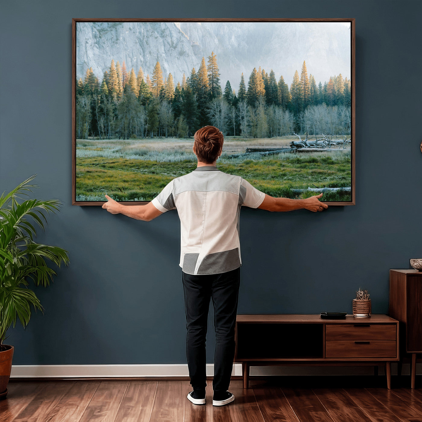 95548744-MGV-CV-36X24 - Forest Meadow Wall Art Canvas Print, Pine Tree Landscape Nature Artwork, Mountain Valley Scenic Photography, Calm Wilderness Wall Decor