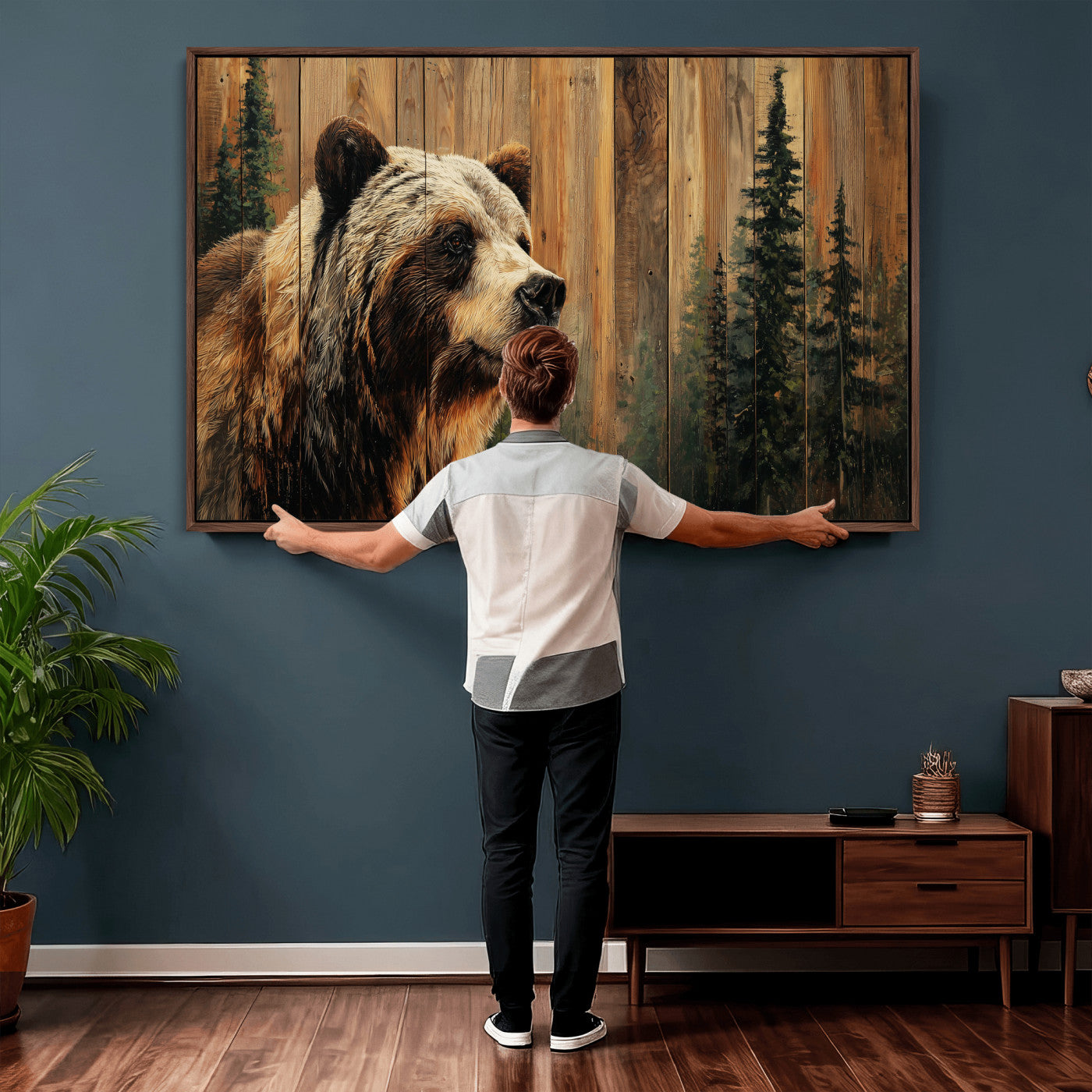 75645180-MGV-CV-36X24 - Grizzly Bear Wall Art Canvas Print, Rustic Wildlife Bear Artwork, Forest Animal Painting, Cabin Lodge Nature Wall Decor