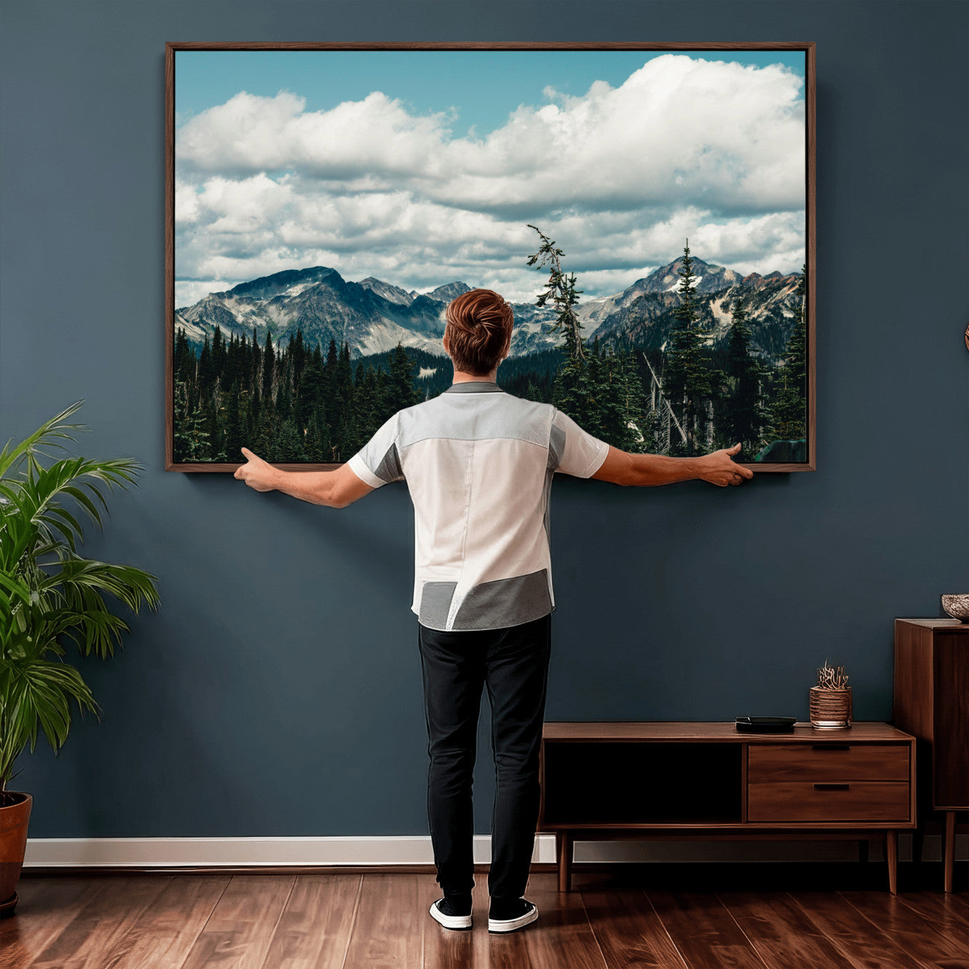 30416773-MGV-CV-36X24 - Mountain Forest Wall Art Canvas Print, Alpine Pine Tree Landscape Photography, Scenic Wilderness Mountain View, Nature Wall Decor