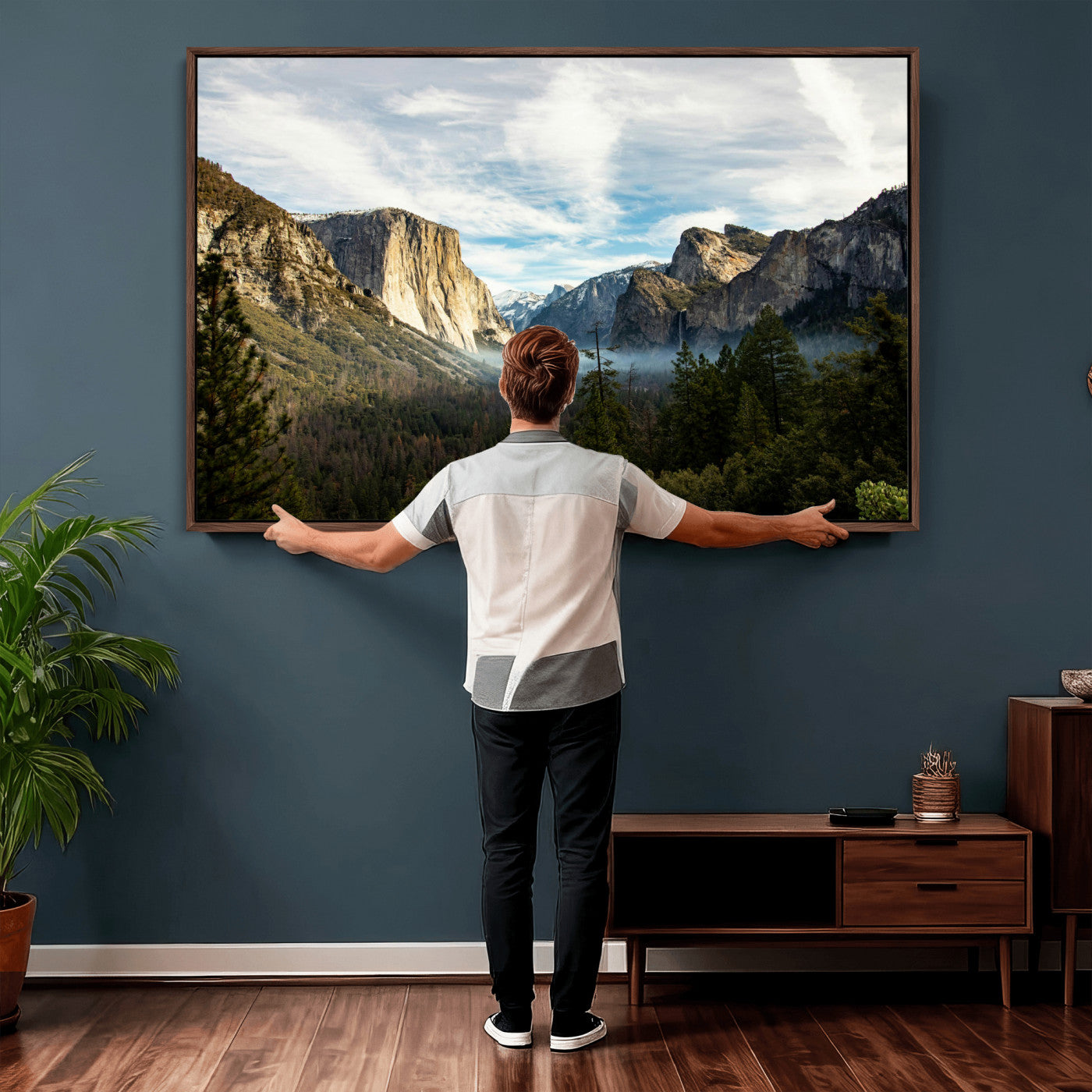 15089394-MGV-CV-36X24 - Yosemite Valley Mountain Landscape Wall Art Canvas Print, Granite Cliff Forest Valley Canvas Print, California National Park Scenic Art Printing