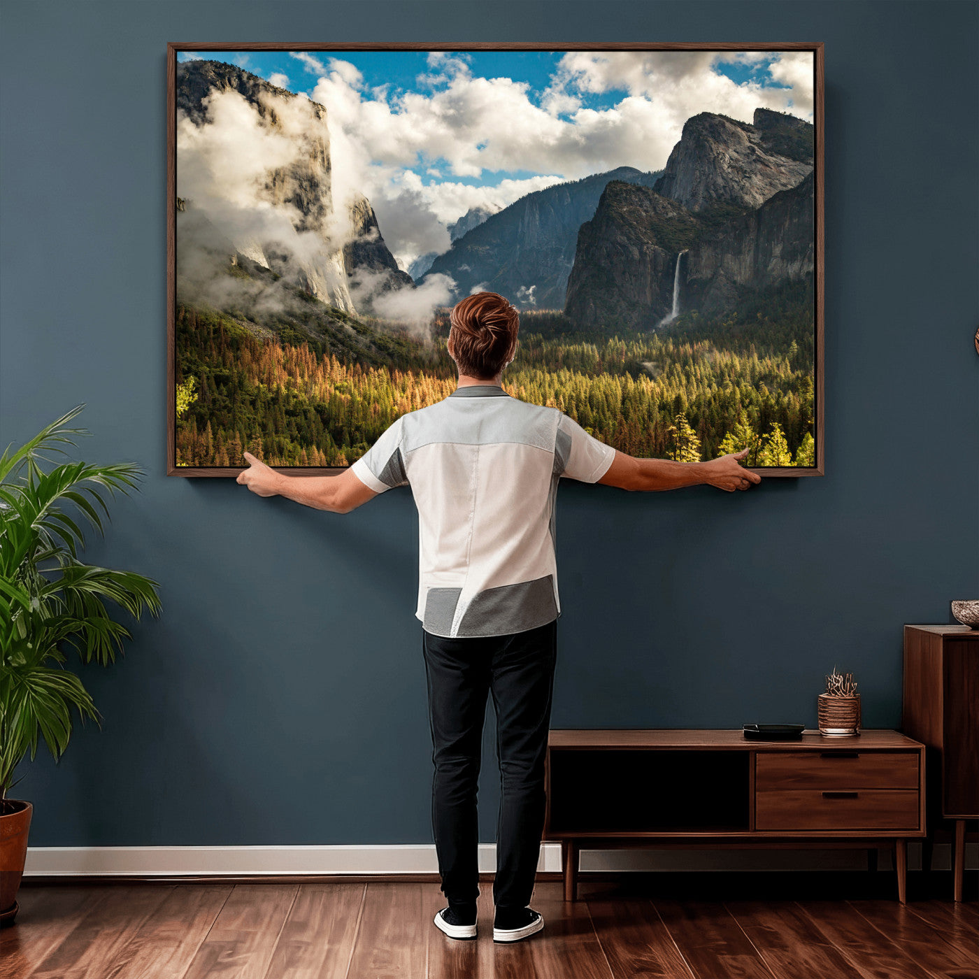 18271001-MGV-CV-36X24 - Yosemite Valley River Landscape Wall Art Canvas Print, Granite Cliffs Forest River Canvas Print, California National Park Moody Scenic Art Printi