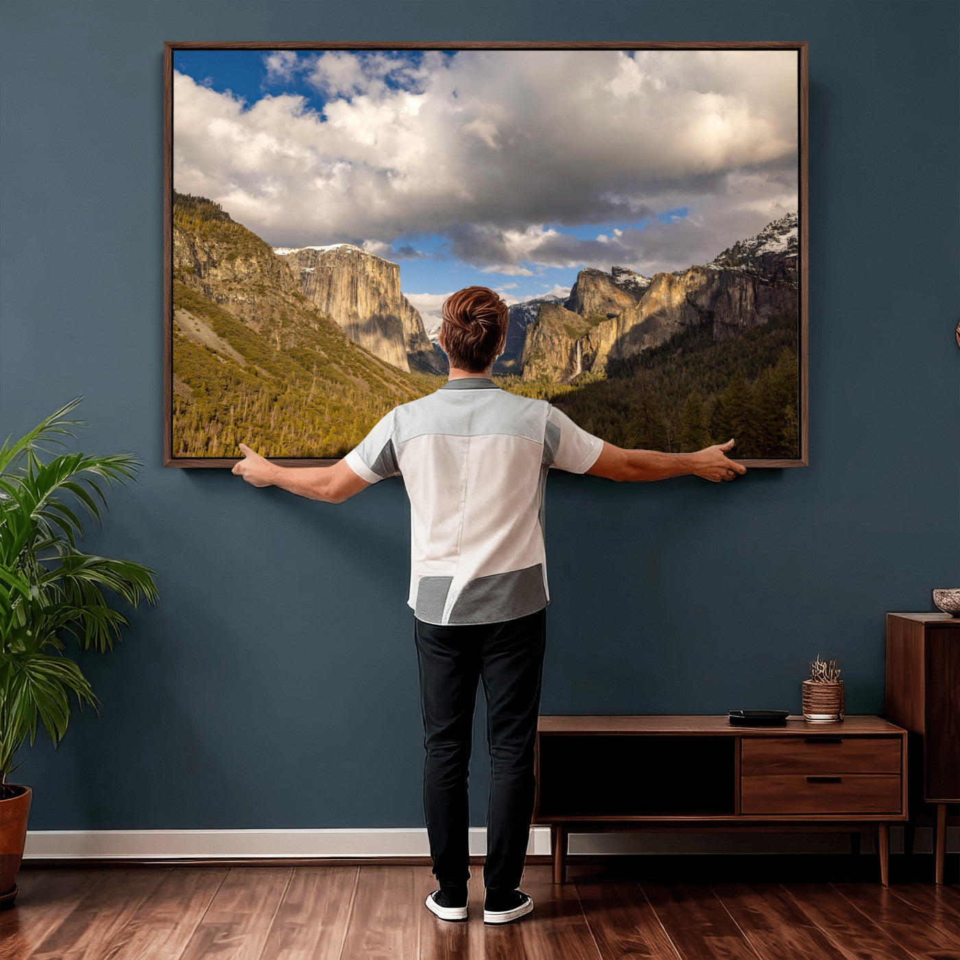 51451302-MGV-CV-36X24 - Yosemite Valley Mountain Landscape Wall Art Canvas Print, Granite Cliff Forest Valley Canvas Print, California National Park Scenic Art Printing