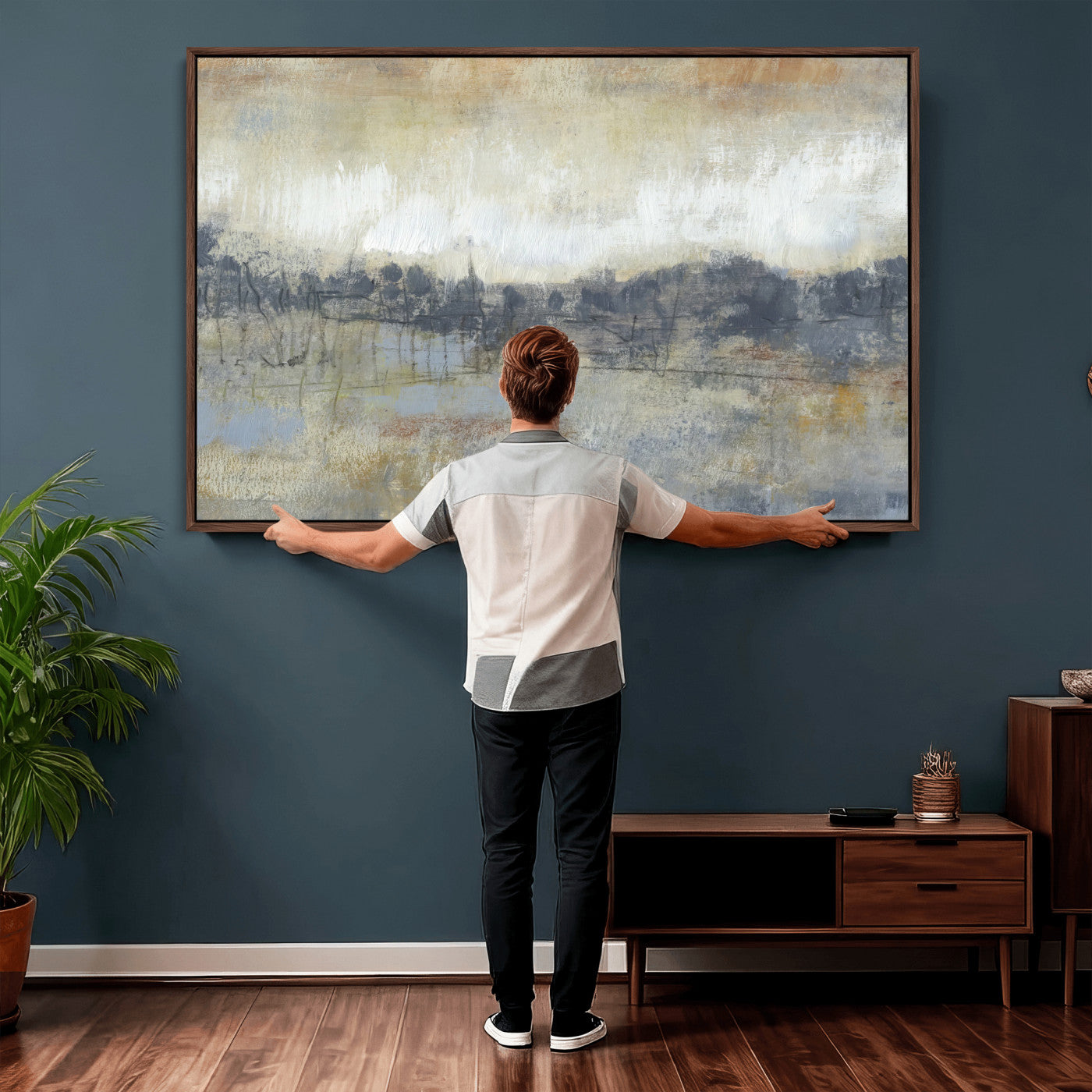 73973590-MGV-CV-36X24 - Abstract Neutral Landscape Painting Wall Art Canvas Print, Modern Minimal Texture Horizon Canvas Print, Beige Gray Contemporary Abstract Art Printing