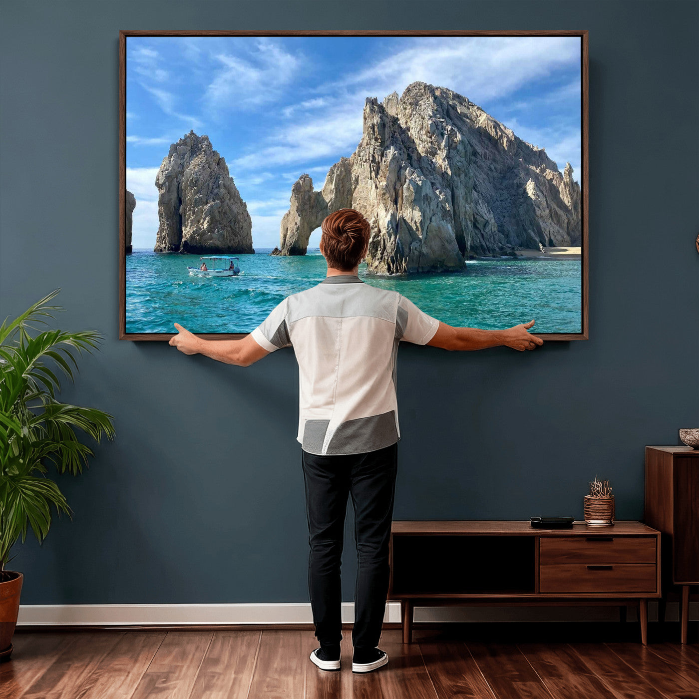 20946478-MGV-CV-36X24 - El Arco Cabo San Lucas Ocean Arch Wall Art Canvas Print, Baja California Rock Arch Seascape Canvas Print, Mexico Coastal Landmark Scenic Art Printing