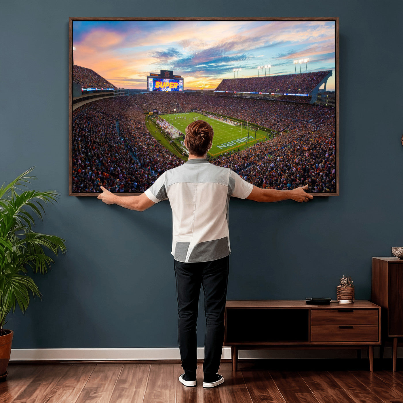 75203764-MGV-CV-36X24 - Auburn Stadium Sunset Wall Art Canvas Print, Jordan Hare Stadium Game Day Crowd, Auburn Tigers Football Artwork