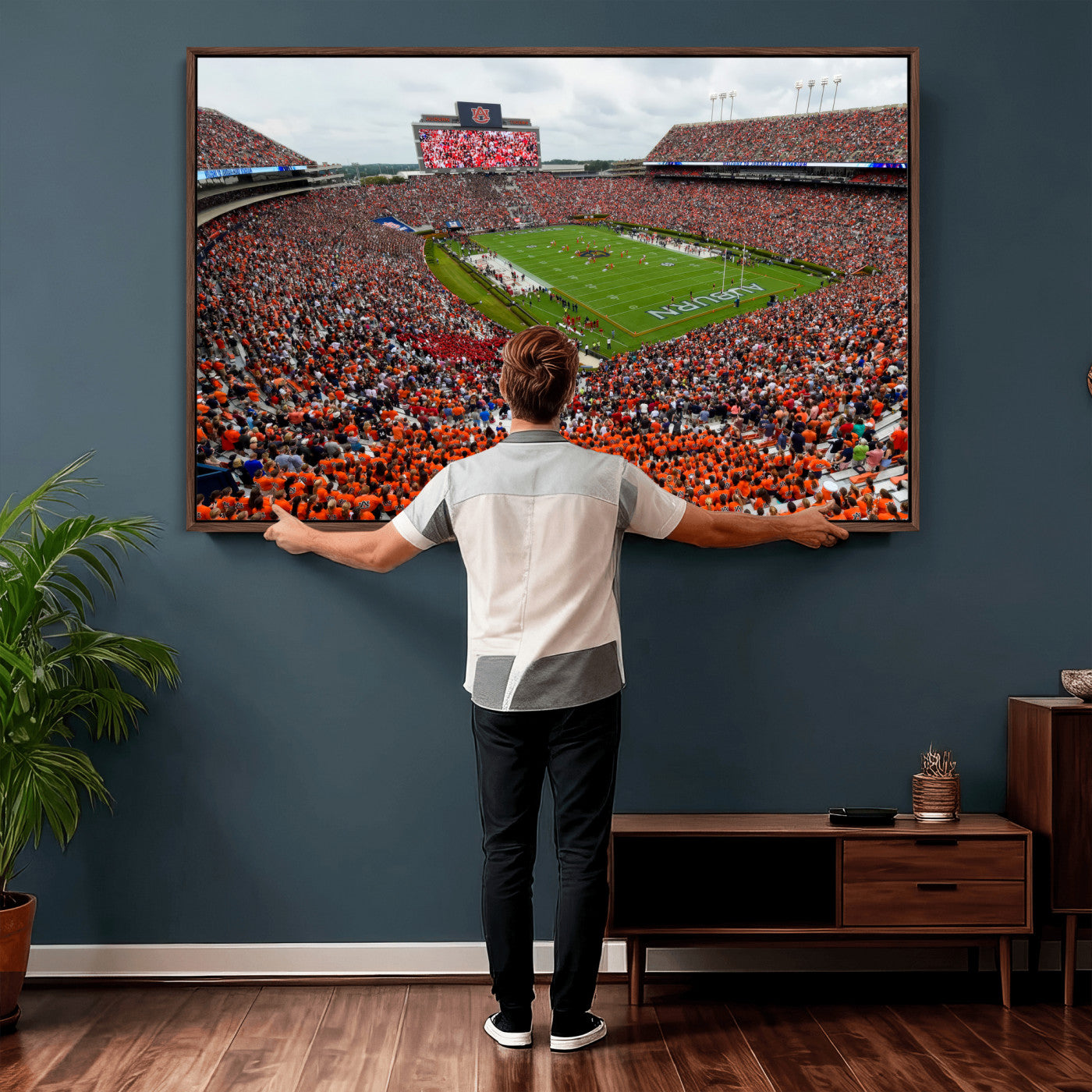 82562490-MGV-CV-36X24 - Auburn Stadium Sunset Wall Art Canvas Print, Jordan Hare Stadium Game Day Crowd, Auburn Tigers Football Artwork