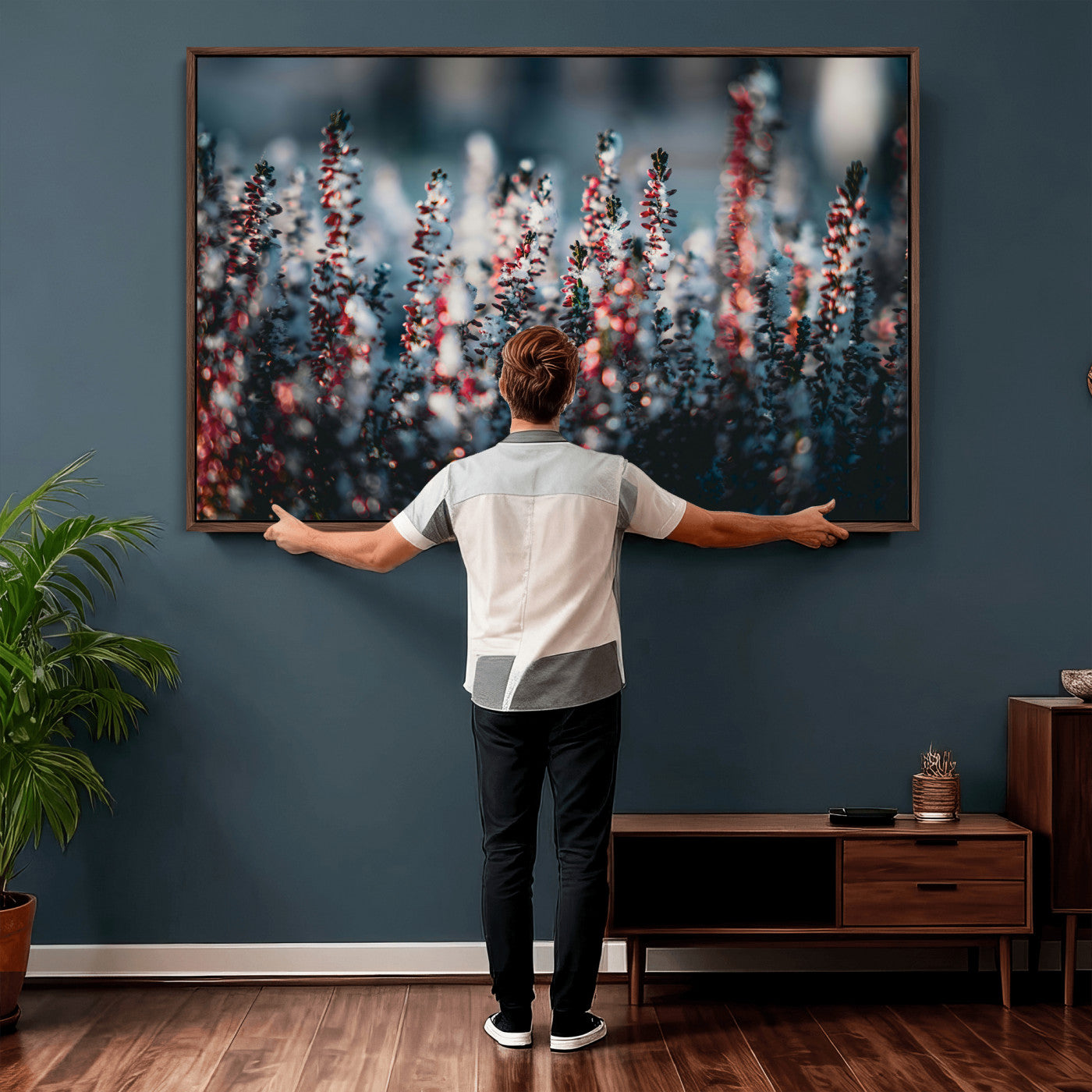 82063935-MGV-CV-36X24 - Winter Heather Wall Art Canvas Print, Frosted Floral Nature Art, Moody Botanical Wall Decor