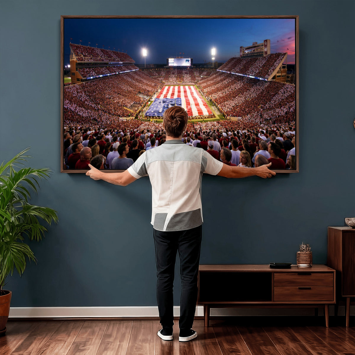 59917418-MGV-CV-36X24 - Oklahoma Memorial Stadium Wall Art Canvas Print | Oklahoma Sooners Football Artwork for Home, Office, and Sports Room Decor