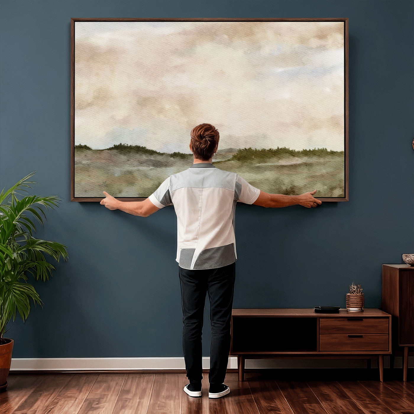 13578069-MGV-CV-36X24 - Abstract Landscape Wall Art Canvas Print, Watercolor Pastoral Landscape Painting Wall Decor for Modern Farmhouse Interiors