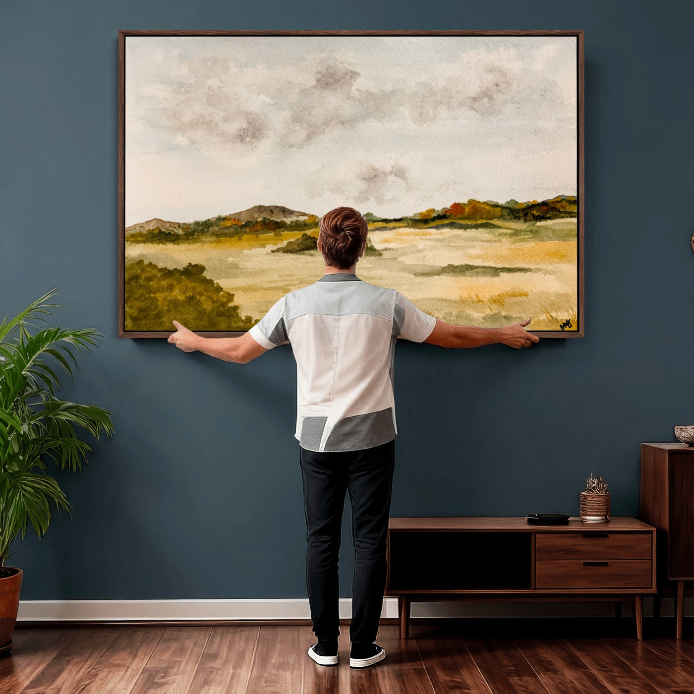 94151004-MGV-CV-36X24 - Watercolor Abstract Countryside Wall Art Canvas Print, Neutral Pastoral Landscape Painting Wall Decor for Modern Farmhouse Interiors