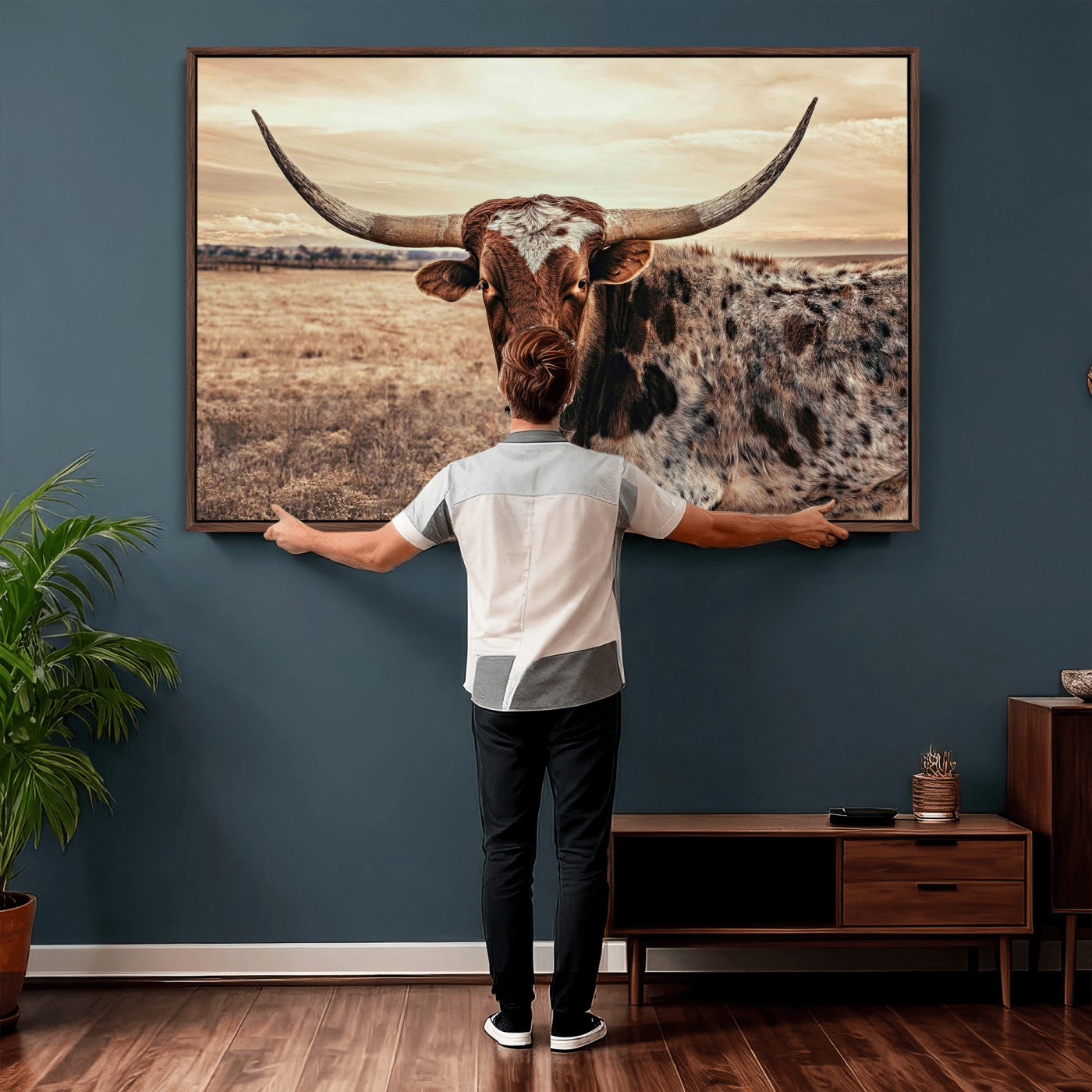 55805825-MGV-CV-36X24 - Texas Longhorn Wall Art Canvas Print – Western Cattle Ranch Artwork for Rustic Farmhouse Decor