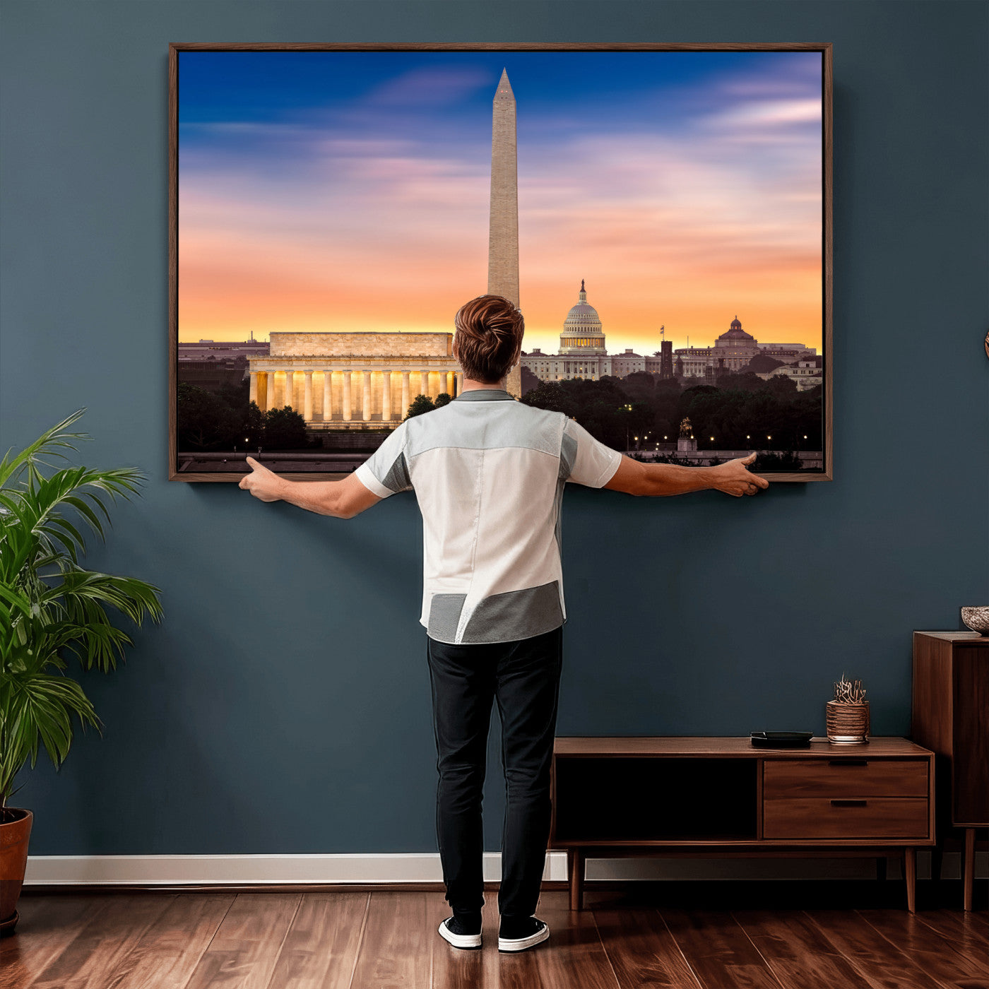 72704063-MGV-CV-36X24 - Washington DC Skyline Wall Art Canvas Print – Lincoln Memorial, Washington Monument & Capitol Artwork Print