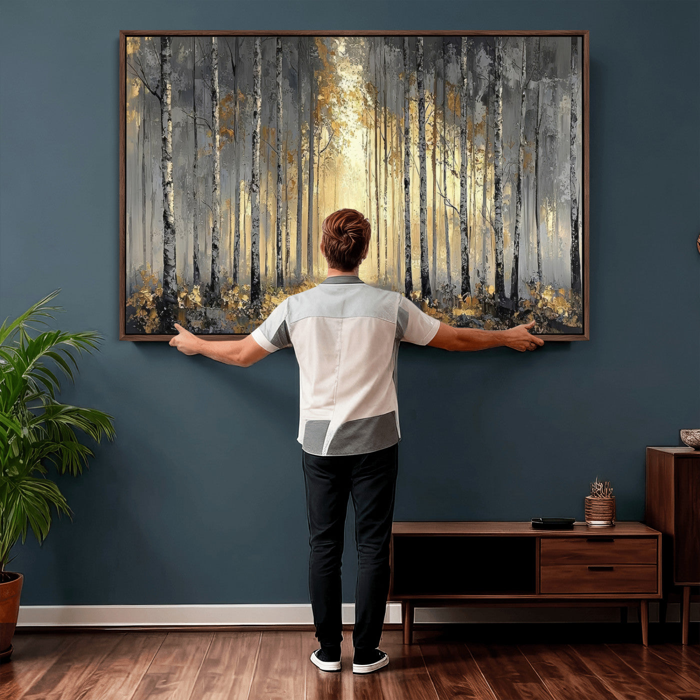 41017042-MGV-CV-36X24 - Abstract Birch Forest Wall Art Canvas Print – Modern Neutral Woodland Landscape Artwork for Living Room Decor