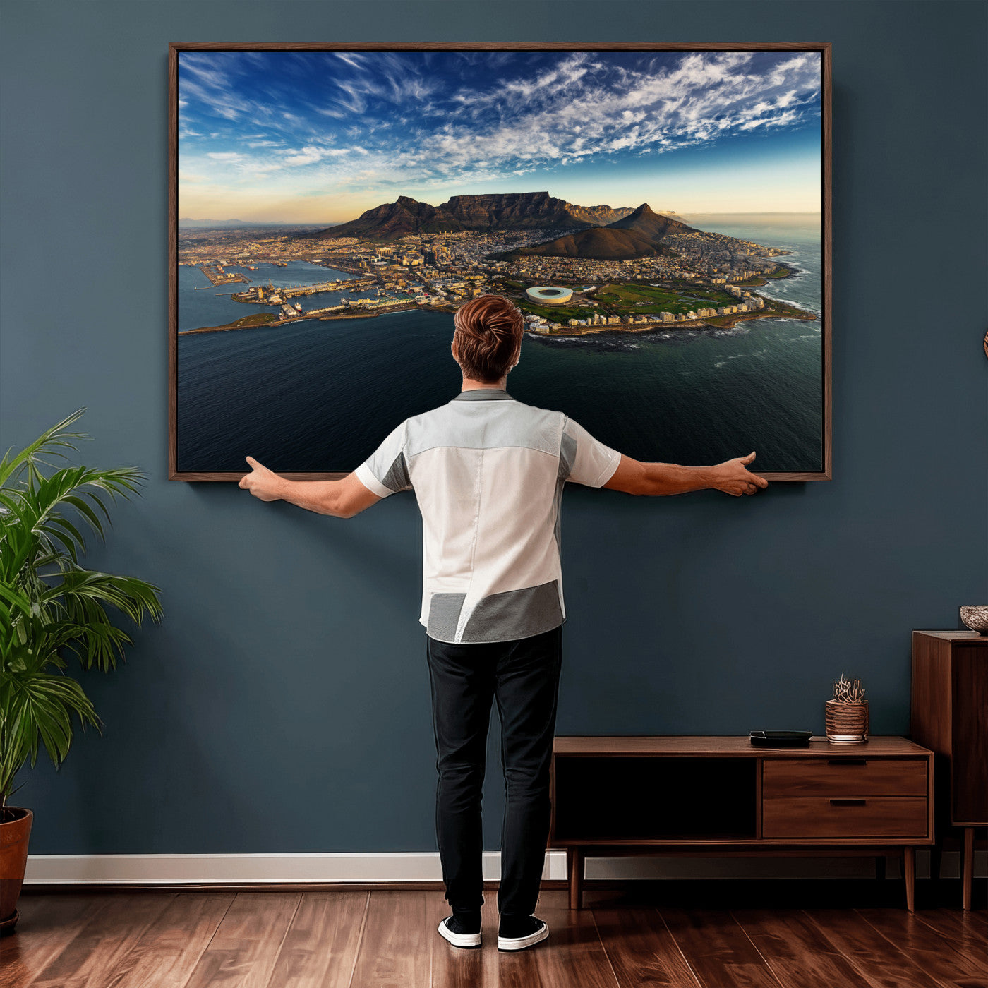 14654591-MGV-CV-36X24 - Cape Town Skyline Wall Art Canvas Print – Table Mountain Coastal Cityscape Artwork for Modern Office Decor