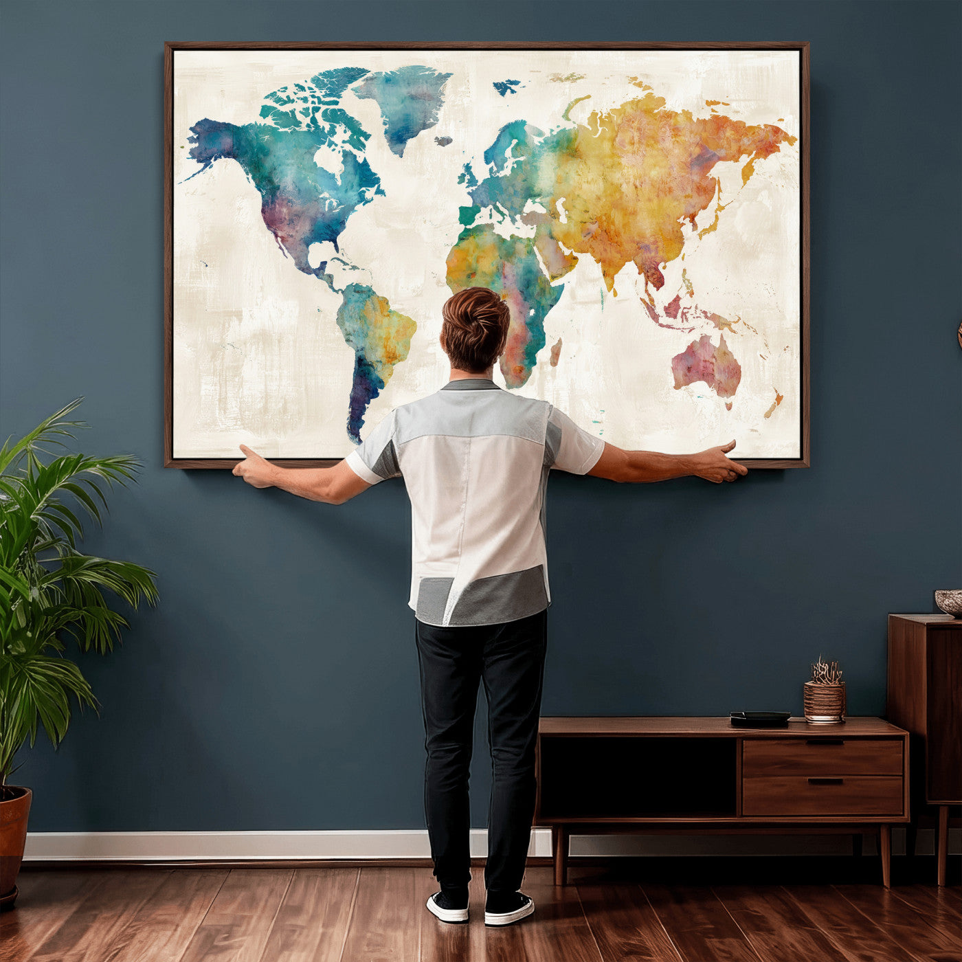56556018-MGV-CV-36X24 - Watercolor World Map Canvas Wall Art Print – Abstract Colorful Travel Wall Decor