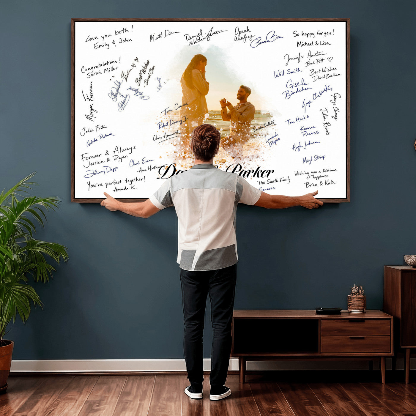 75692697-MGV-CV-36X24 - Wedding Guest Book Alternative Wall Art Canvas Print, Personalized Wedding Signature Poster, Custom Couple Photo Guestbook Canvas, Bridal Shower Reception Decor