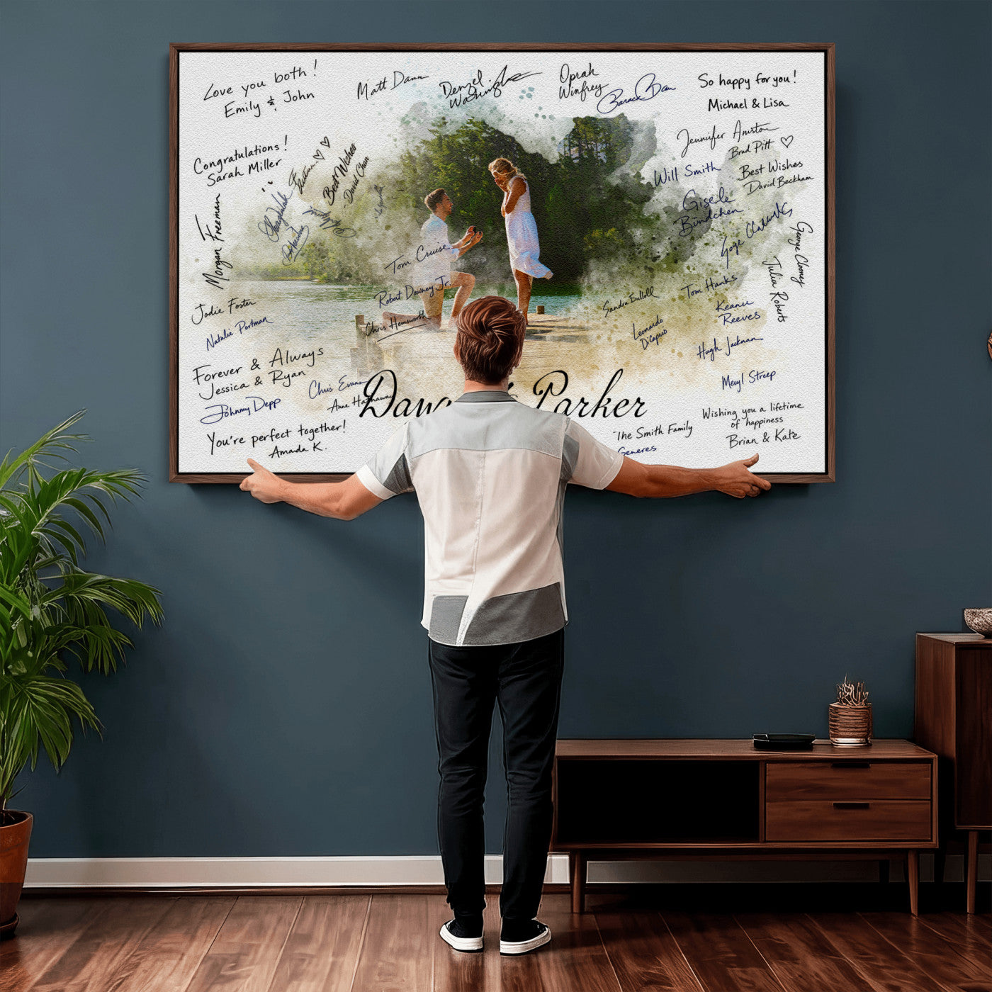 14326128-MGV-CV-36X24 - Wedding Guest Book Alternative Wall Art Canvas Print, Personalized Wedding Signature Poster, Custom Couple Photo Guestbook Canvas, Bridal Shower Reception Decor