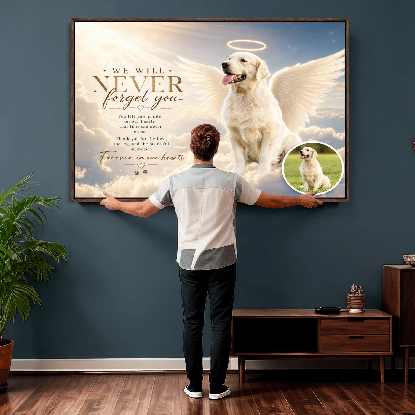 60312671-MGV-CV-36X24 - Pet Memorial Wall Art Canvas Print, Custom Dog Memorial Portrait, Personalized Angel Pet Loss Gift, Angel Wings Puppy Print