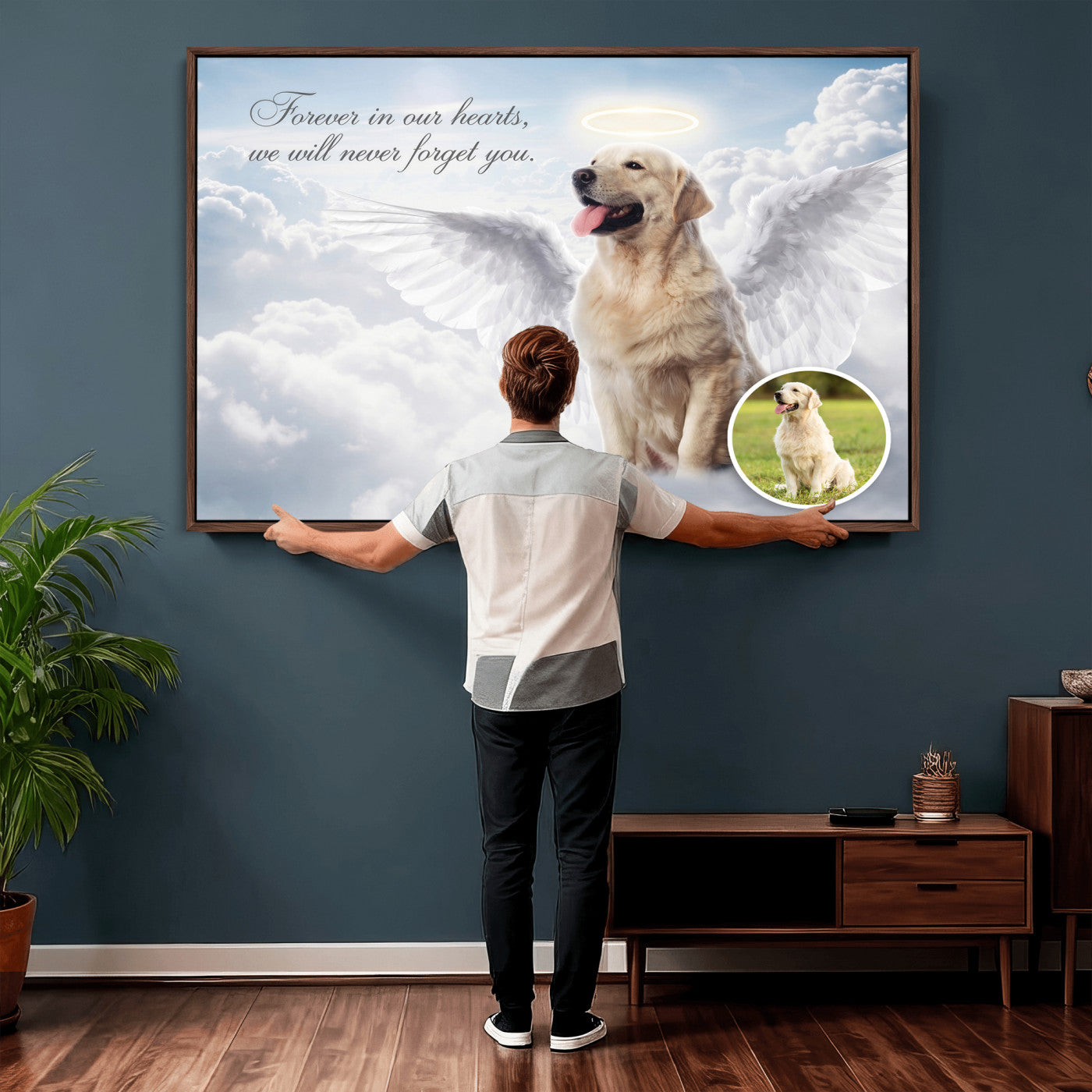 62795455-MGV-CV-36X24 - Pet Memorial Wall Art Canvas Print, Custom Dog Memorial Portrait, Personalized Angel Pet Loss Gift, Angel Wings Puppy Print