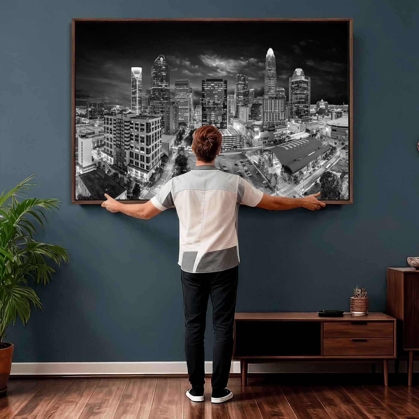 60105075-MGV-CV-36X24 - Charlotte Skyline Canvas Wall Art Print – North Carolina Cityscape Photography Print