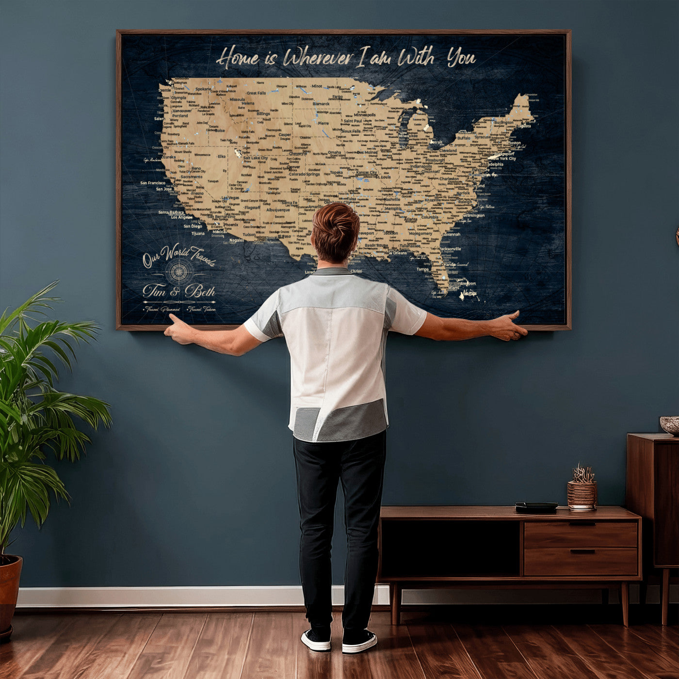 48467834-MGV-CV-36X24 - Custom Push Pin US Map Canvas | Personalized Travel Tracker | USA Cities Map Anniversary Gift for Couples | Adventure America Map Wall Art with Pins