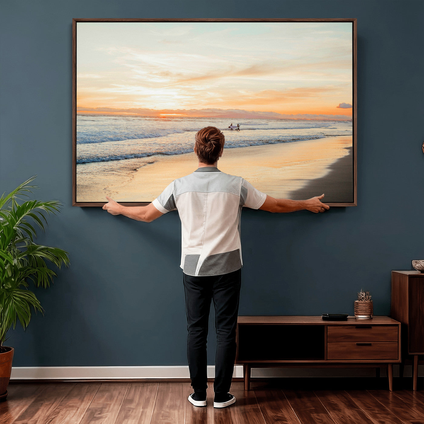 38131619-MGV-CV-36X24 - Beach Sunset Canvas Wall Art Print | Ocean Waves Landscape, Coastal Photography, Seascape Wall Decor, Ready to Hang