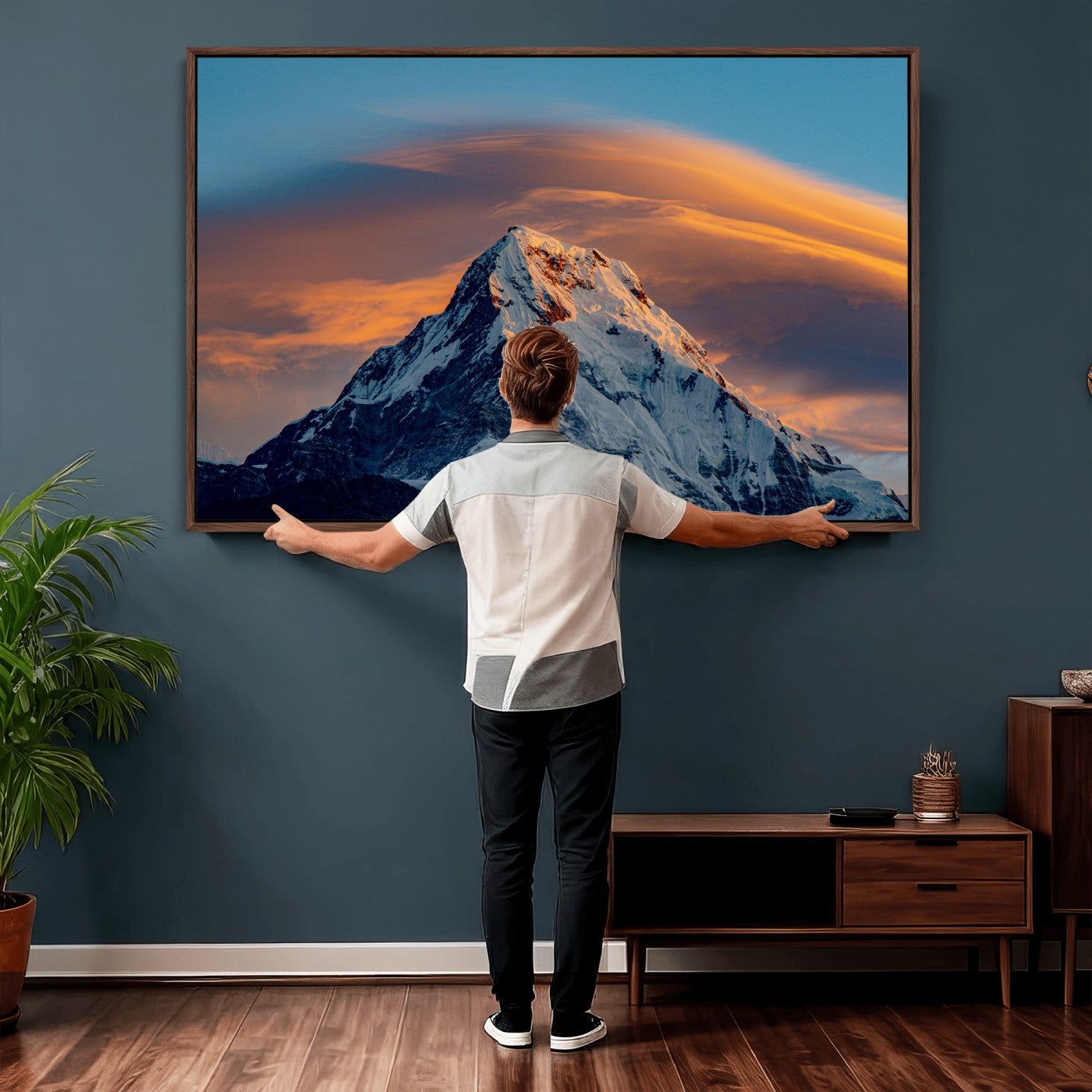 73810927-MGV-CV-36X24 - Snow Mountain Canvas Wall Art Print, Alpine Peak Landscape, Winter Nature Photography, Large Mountain Decor, Ready to Hang