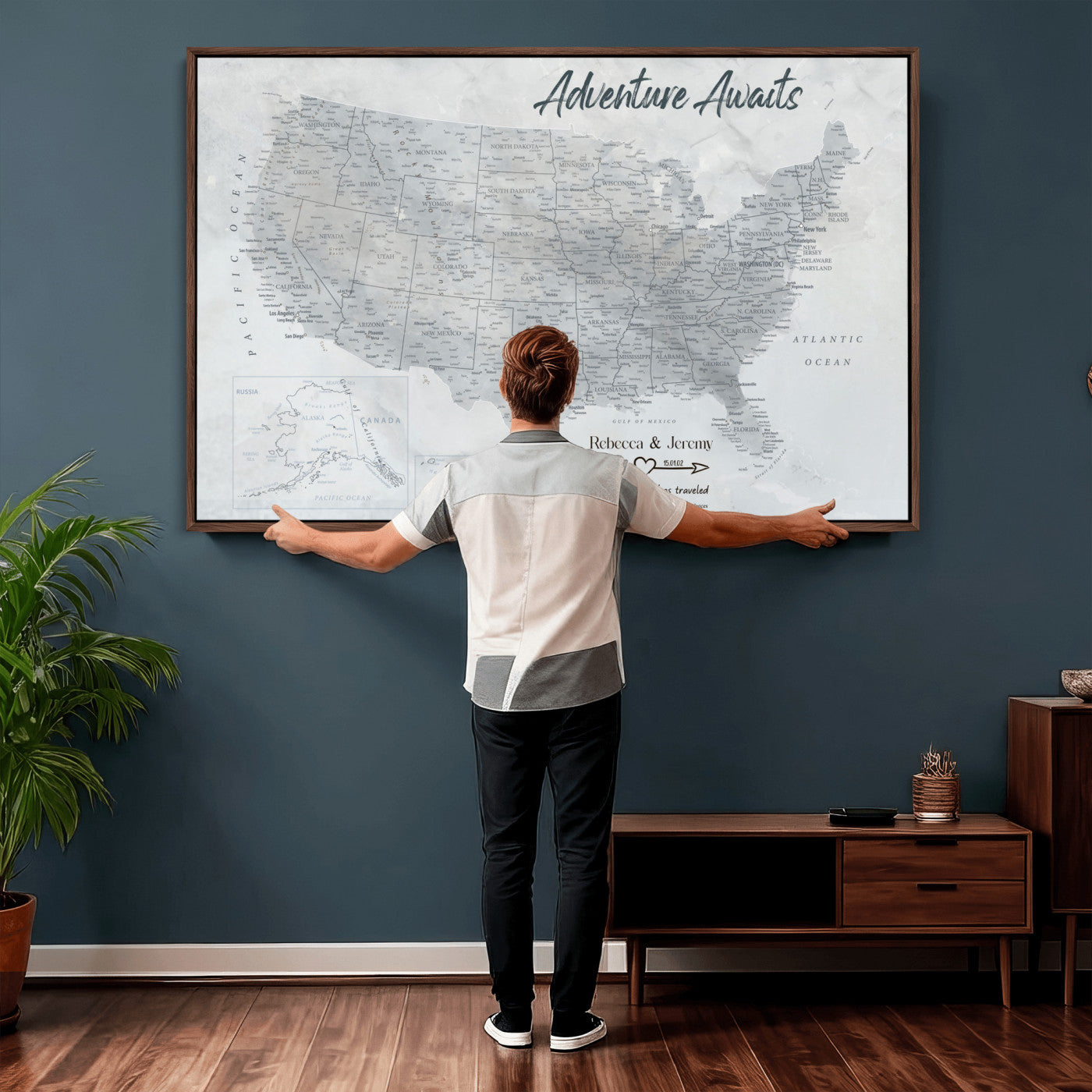 66120672-MGV-CV-36X24 - Personalized America Push Pin Travel Map Canvas Wall Art for Custom Family Gift