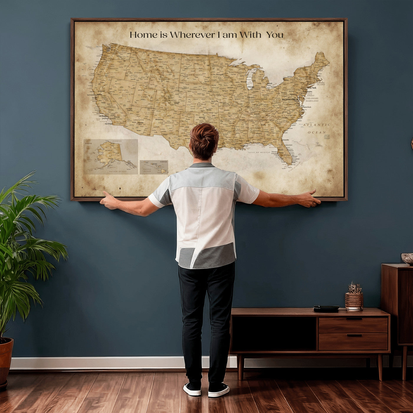 80624553-MGV-CV-36X24 - Personalized USA Push Pin Travel Map Canvas Wall Art Custom Family Gift