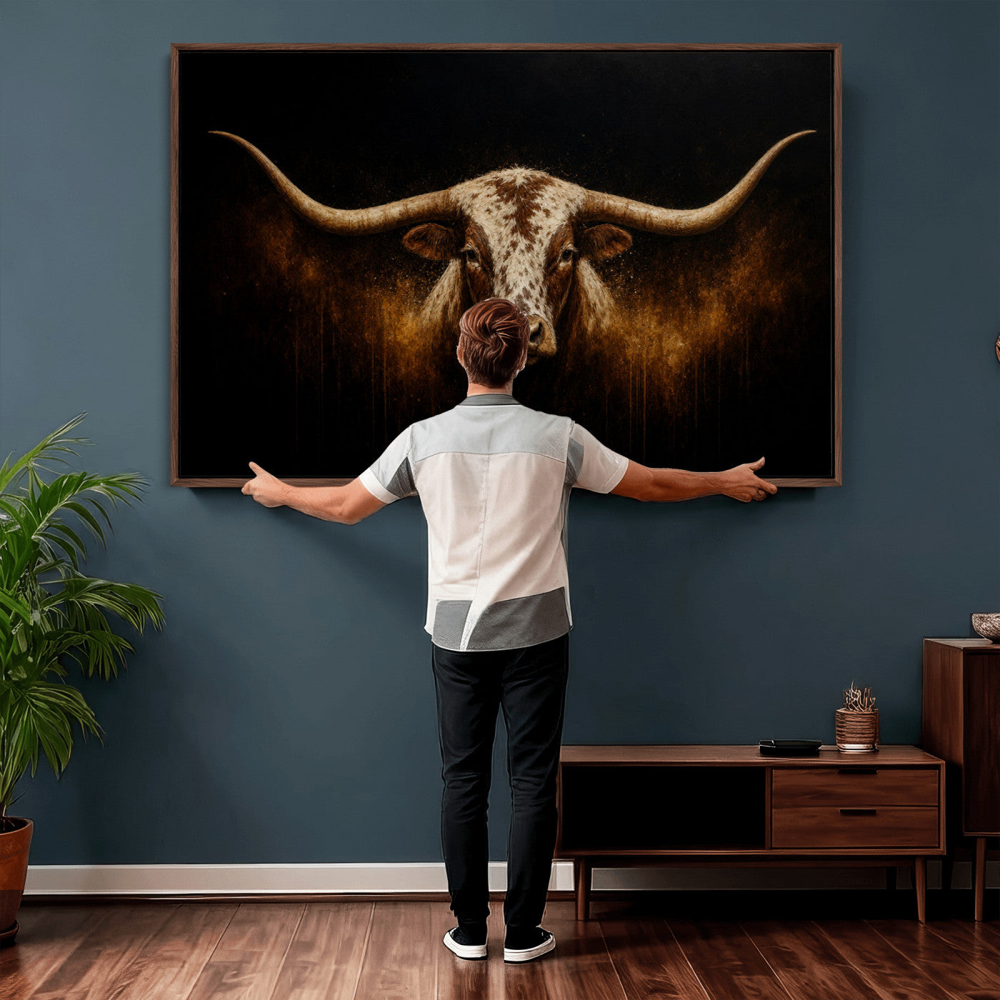 12628958-MGV-CV-36X24 - Texas Longhorn Canvas Wall Art Moody Western Bull Oil Painting Print