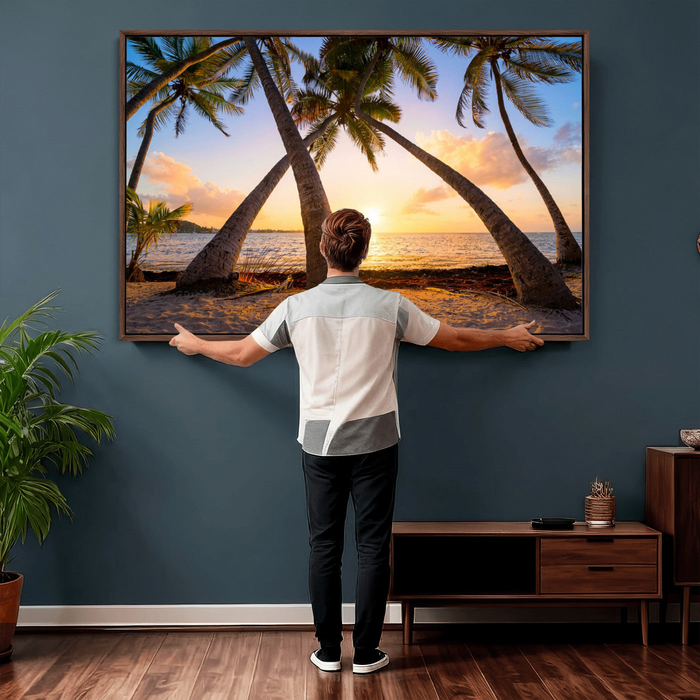 75123213-MGV-CV-36X24 - Tropical Island Coconut Palm Trees Sunset Wall Art Canvas Print - Turquoise Beach Print for Nautical Home Decor
