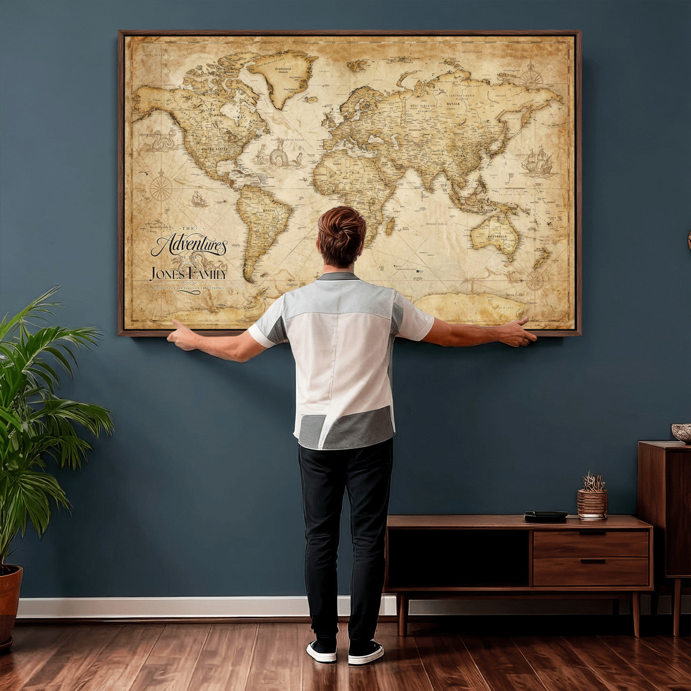 60956619-MGV-CV-36X24 - Custom Push Pin World Map Canvas Print β Personalized Travel Map Wall Art