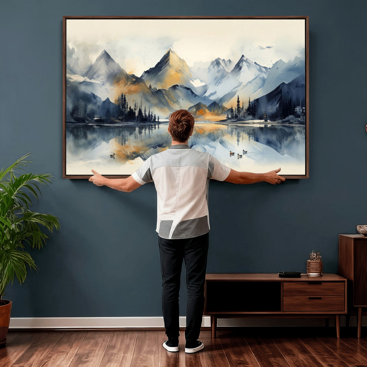 10196184T-MGV-CV-36X24 - Abstract Lake Mountain Wall Art Canvas Print