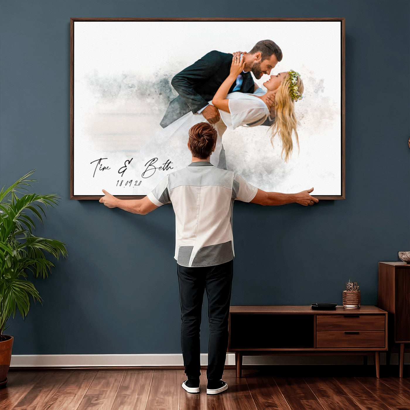39726003-MGV-CV-36X24 - Watercolor Couple Portrait from Photo, Custom Wedding Anniversary Gift for Wife Husband Parents, Engagement Gift for Friend