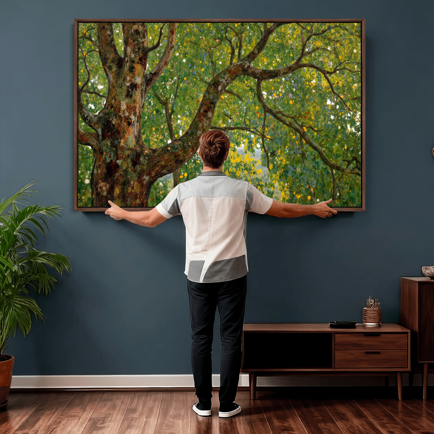 23663535-MGV-CV-36X24 - Vintage Summer Forest Green Tree Wall Art Canvas Print, Lush Leaves Impressionist Painting Print