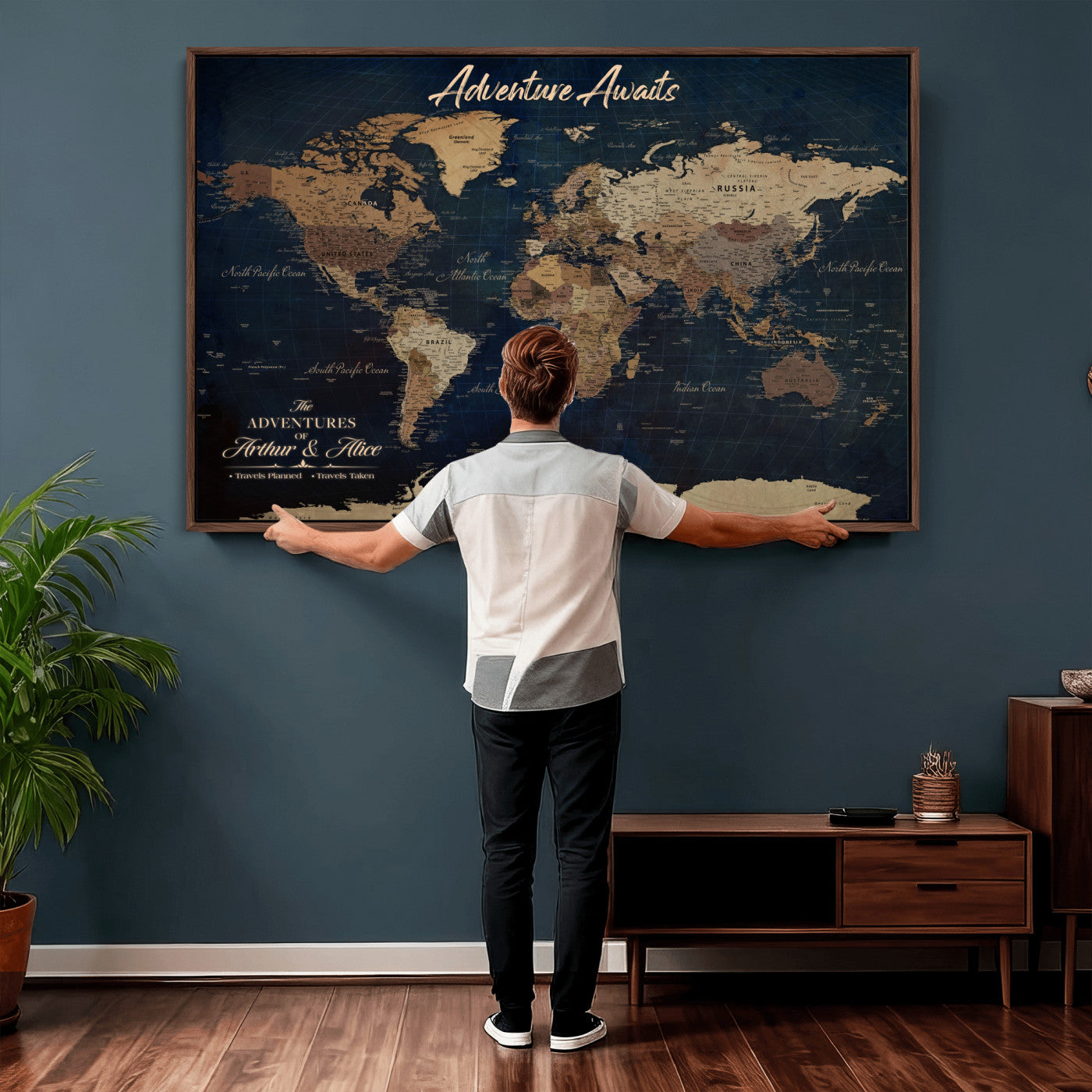 74477969-MGV-CV-36X24 - Custom Push Pin World Map Canvas | Personalized Travel Tracker | Wedding Anniversary Gift for Couples | Adventure Map Wall Art with Pins