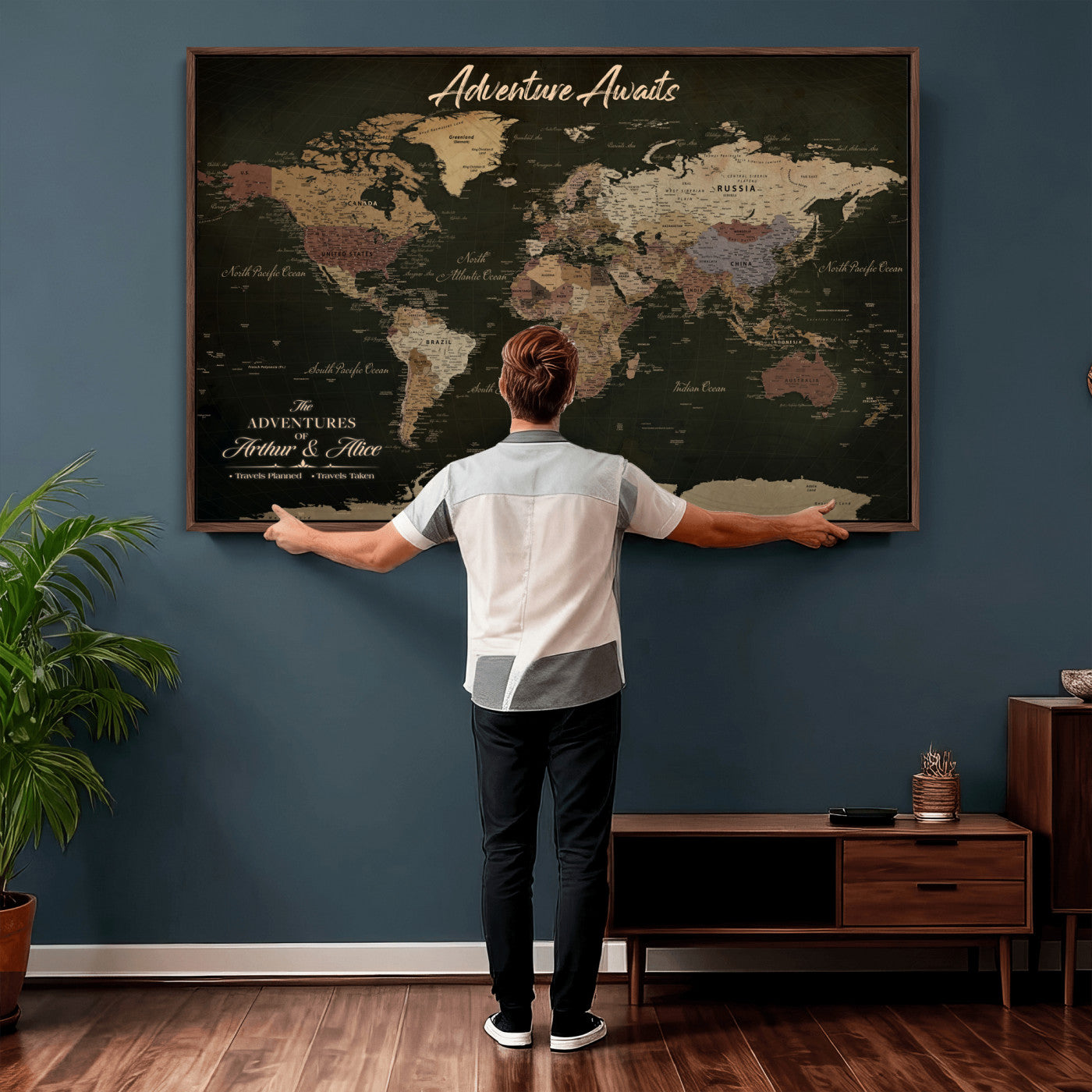 46935759-MGV-CV-36X24 - Custom Push Pin World Map Canvas | Personalized Travel Tracker | Wedding Anniversary Gift for Couples | Adventure Map Wall Art with Pins