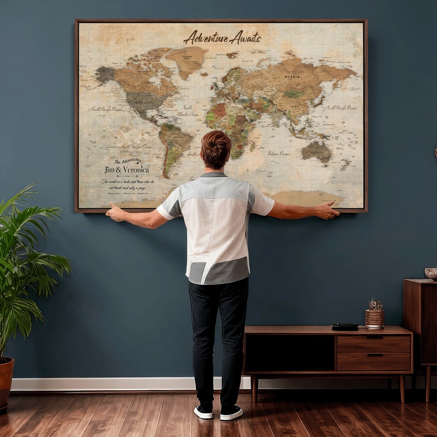 51298056-MGV-CV-36X24 - Custom Push Pin World Map Canvas | Personalized Travel Tracker | Wedding Anniversary Gift for Couples | Adventure Map Wall Art with Pins