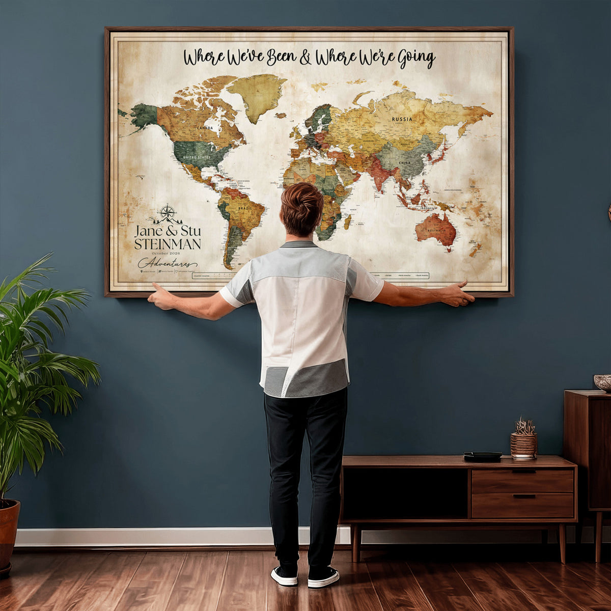 19542567-MGV-CV-36X24 - Custom Push Pin World Map Canvas | Personalized Travel Tracker - NEWMAP-167