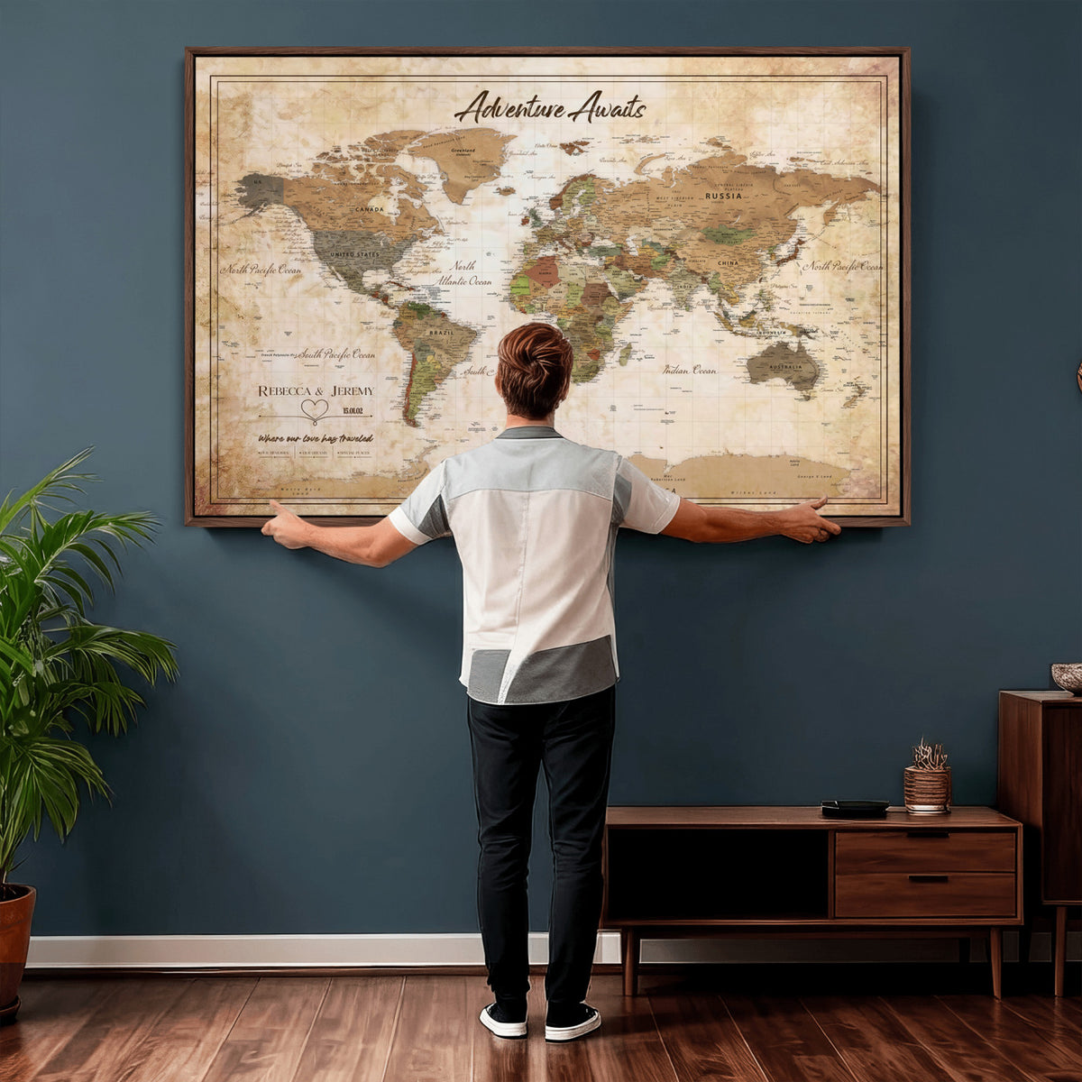 1954256765-MGV-CV-36X24 - Custom Push Pin World Map Canvas PRINT | Personalized Travel Tracker | Wedding Anniversary Gift