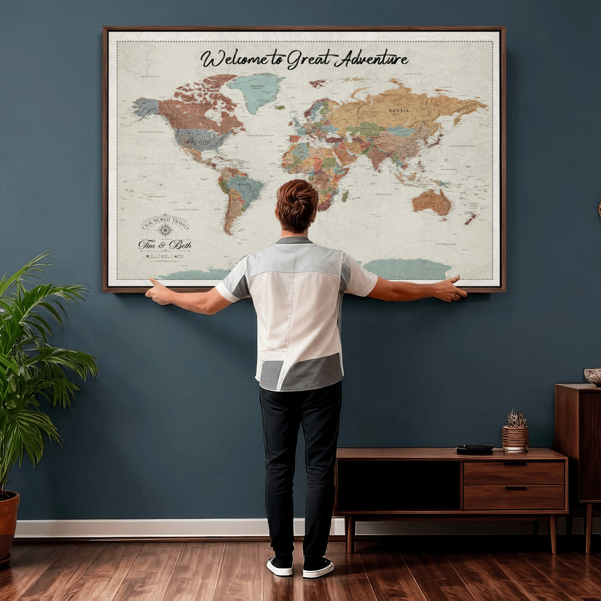 NEWMAP-19-MGV-CV-36X24 - World Map Wall Art Canvas Print, Modern Decorative Framed Map Artwork Prints for Living Room, Office, Bedroom Wall Decor