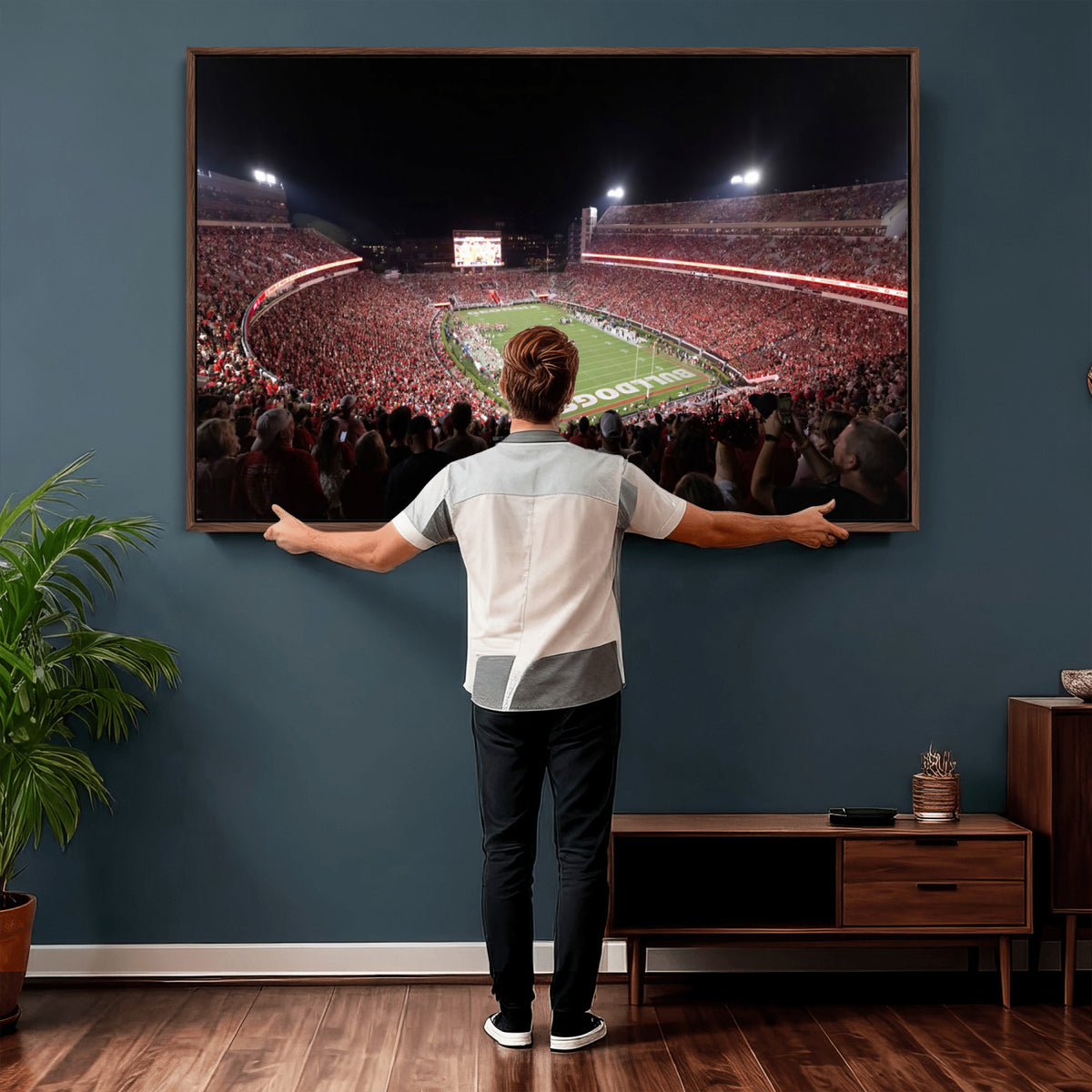 50587166-_Poster-30x20 - Sanford Stadium Georgia Bulldogs Canvas Print 3 Piece Framed Wall Art Extra Large Floating Frame Sports Poster Made in USA