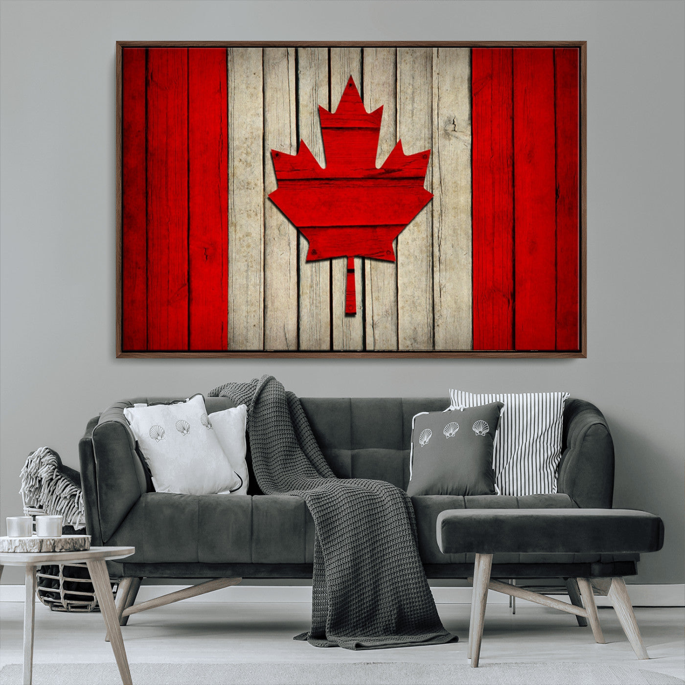 22674-MGV-CV-36X24-Rustic Canada Flag Wall Art – Framed Canadian Flag Canvas Print, Vintage Wood Texture Home or Office Decor