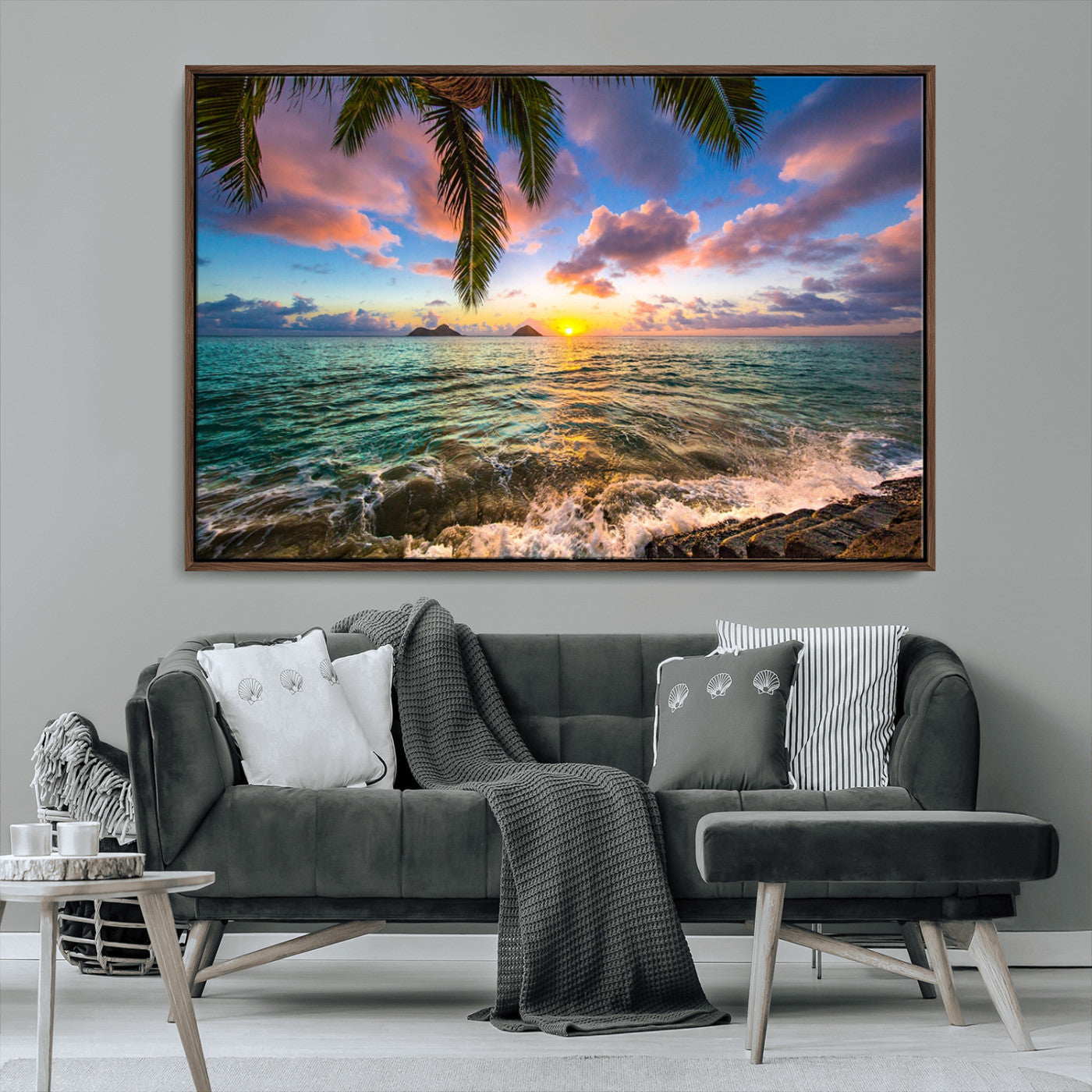 -Framed Tropical Sunset Art Canvas Print