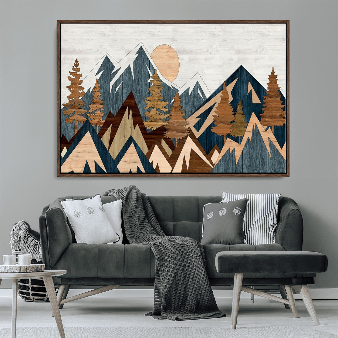 91467-MGV-CV-36X24-Abstract Wood Panel Effect Mountain Range Top Wall Art Canvas Print
